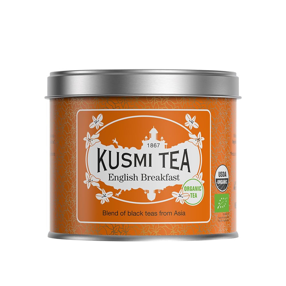 Kusmi Tea - Earl Grey Intense - Organiczna czarna herbata Earl Grey z mocną bergamotką i pikantną cytryną - Herbata sypana - 100g Metalowe pudełko - Ilość na około 50 filiżanek