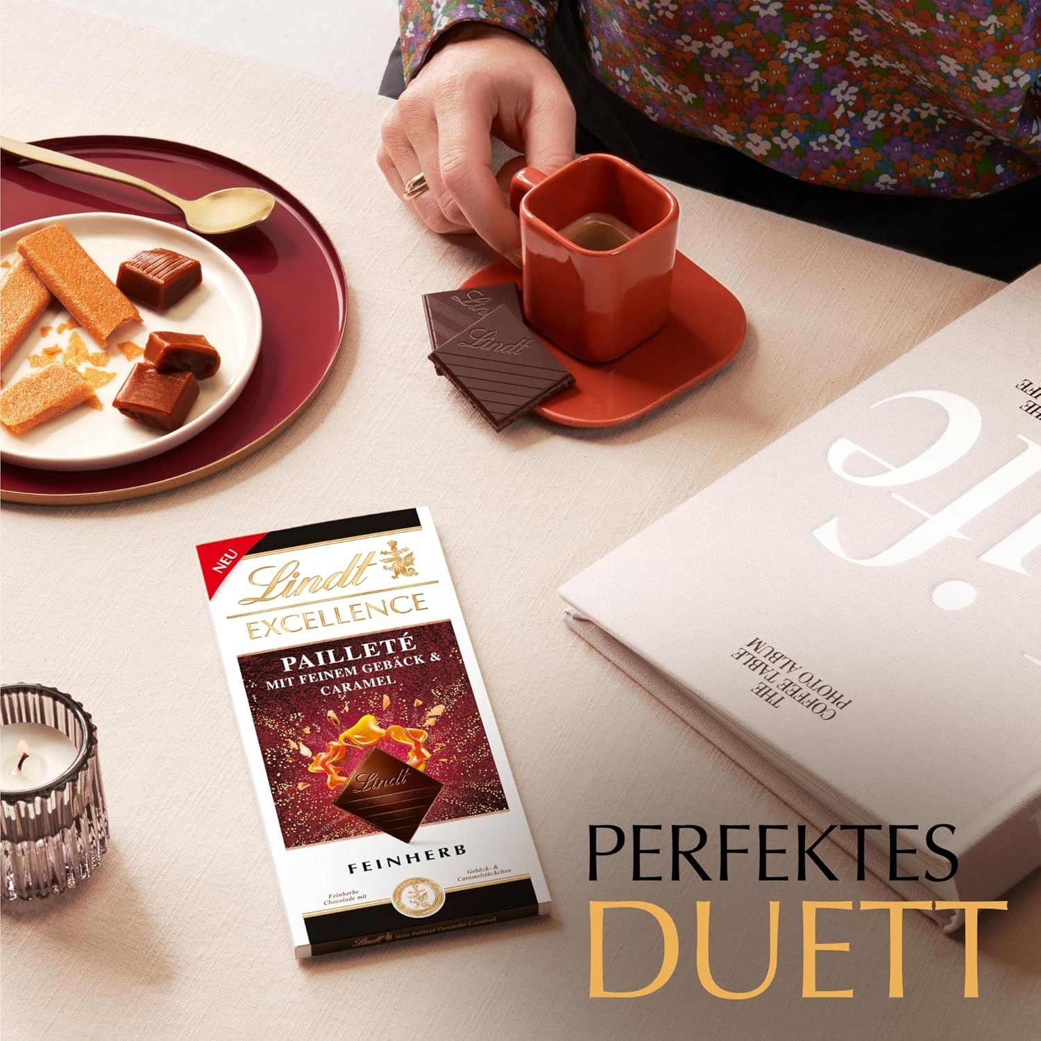 Lindt EXCELLENCE Kawałki Ciasta Z Cekinami I Karmelem - Delikatna ciemna czekolada o intensywnym smaku kakao
