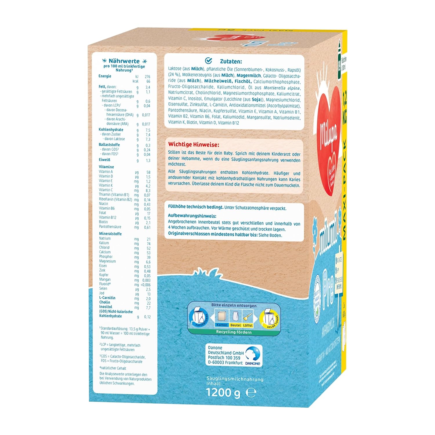 Milupa Milumil Pre, Mleko w proszku dla niemowląt - Z ważnymi składnikami odżywczymi i bez oleju palmowego - 800 g Naty Shop
