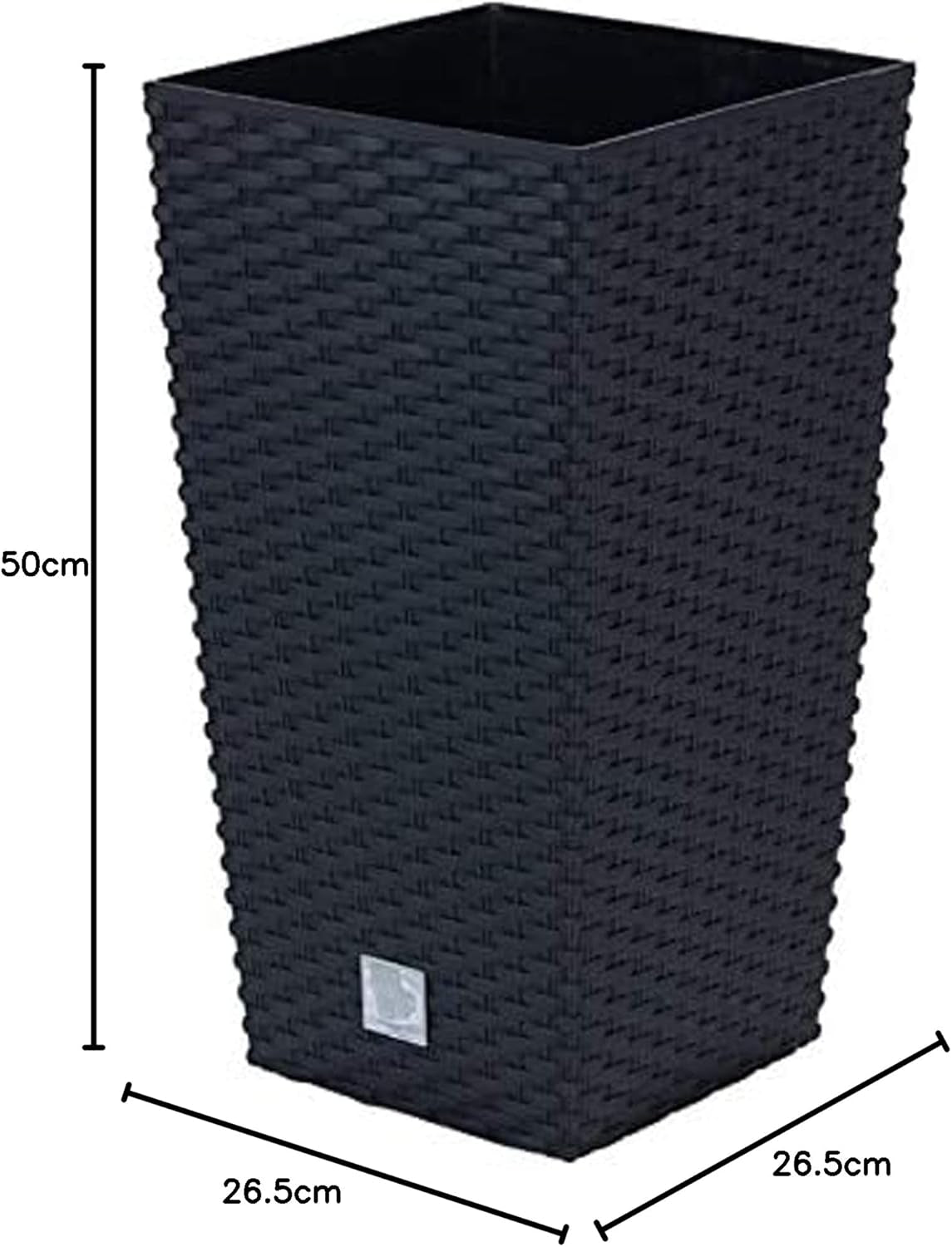 Doniczki/garnki Prosperplast imitujące rattan z wkładem | 26,5 x 26,5 x 50 cm | antracyt | odporny na warunki atmosferyczne i promieniowanie UV | wykonane z wytrzymałego plastiku | do wnętrz i na zewnątrz