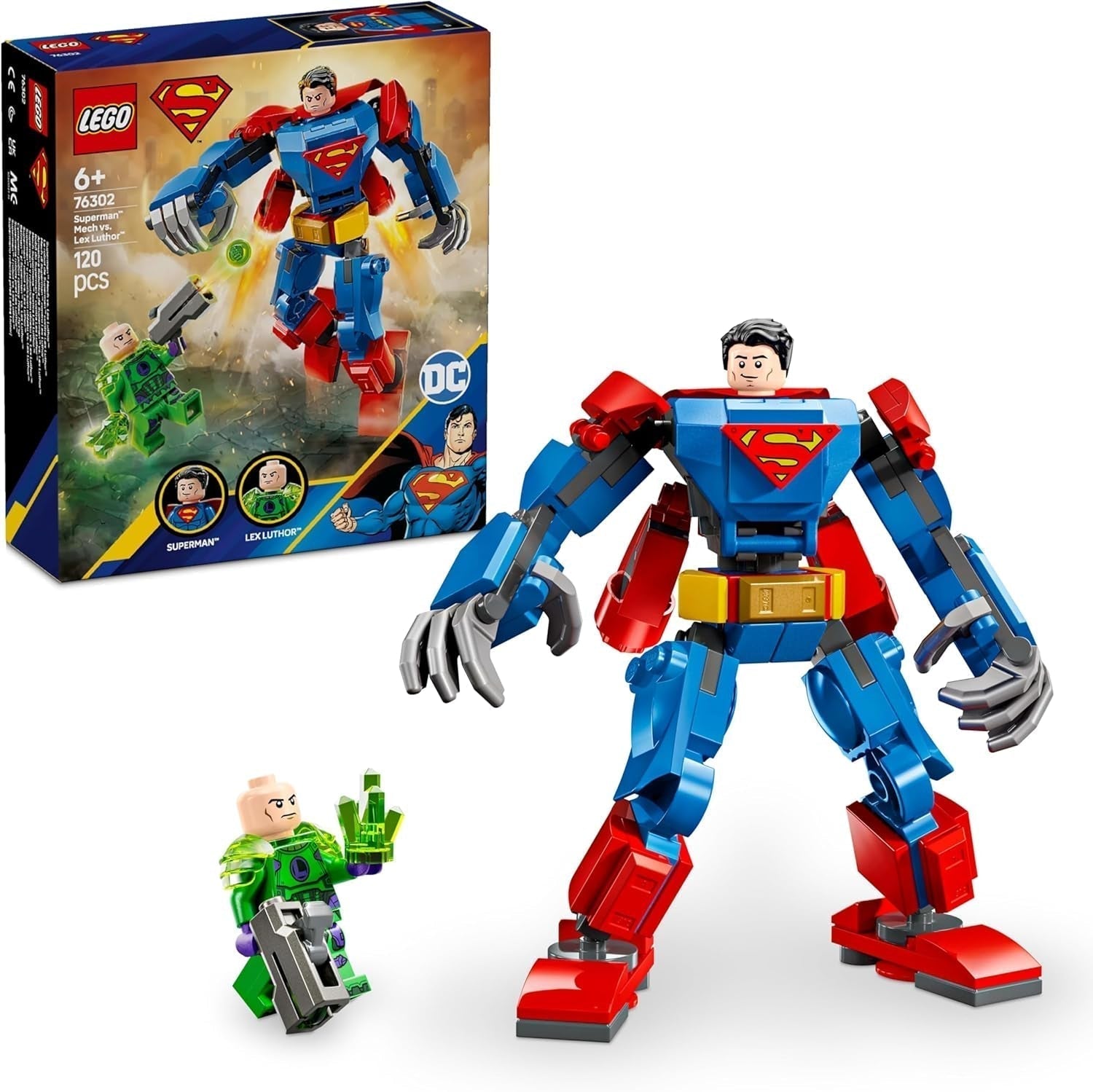 LEGO DC Superman Mech kontra. Lex Luthor — zabawka superbohatera z 2 minifigurkami — figurka do zbudowania z ruchomymi rękami, nogami i palcami — prezent dla chłopców i dziewcząt w wieku od 6 lat 76302 zestawy do budowania Besuche den LEGO-Store Default Title