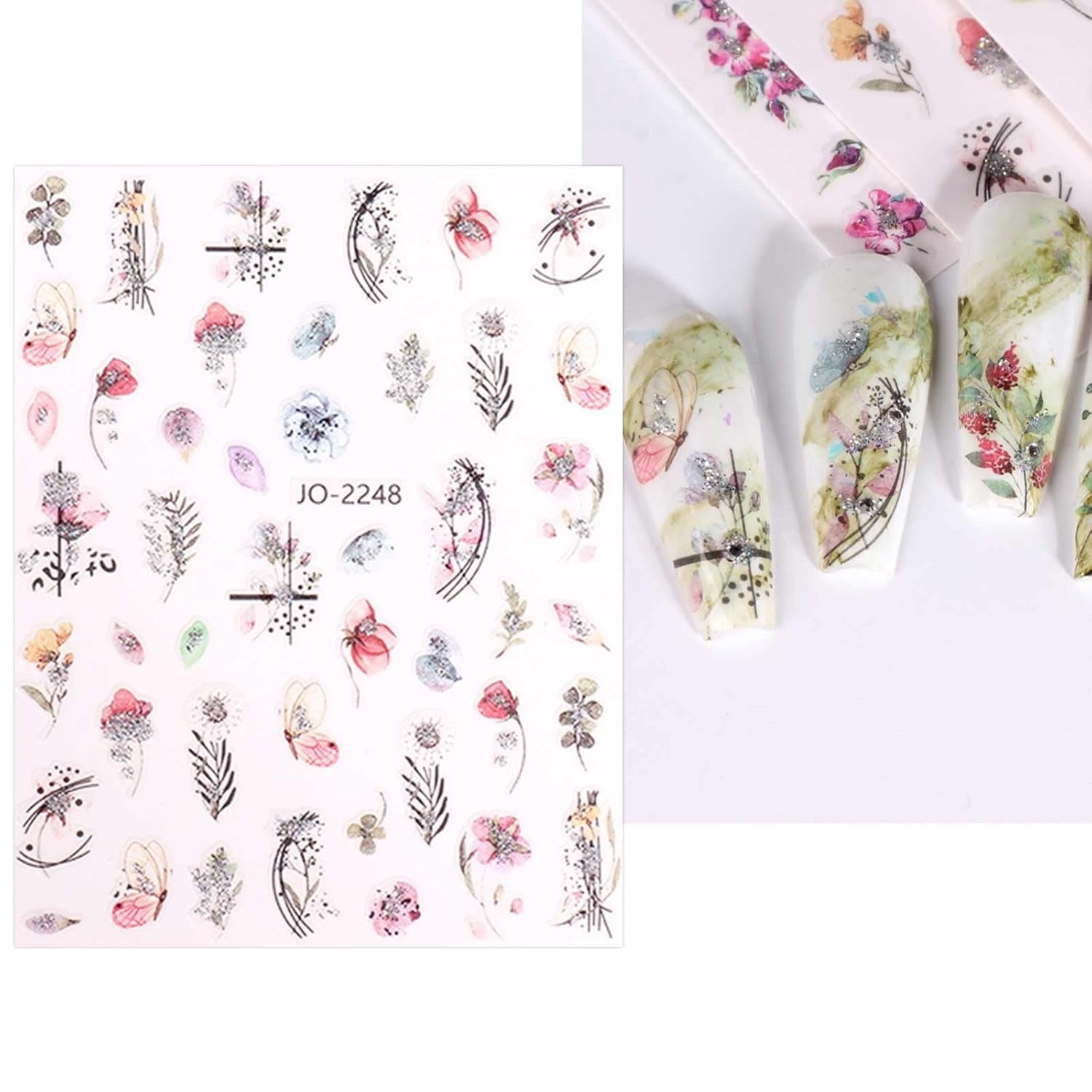 JMEOWIO Nagelsticker Frühling Blume 12 Blatt Nail Art Naklejka Selbstklebend Nagelaufkleber Blätter Dekoration Nageldesign Zubehör