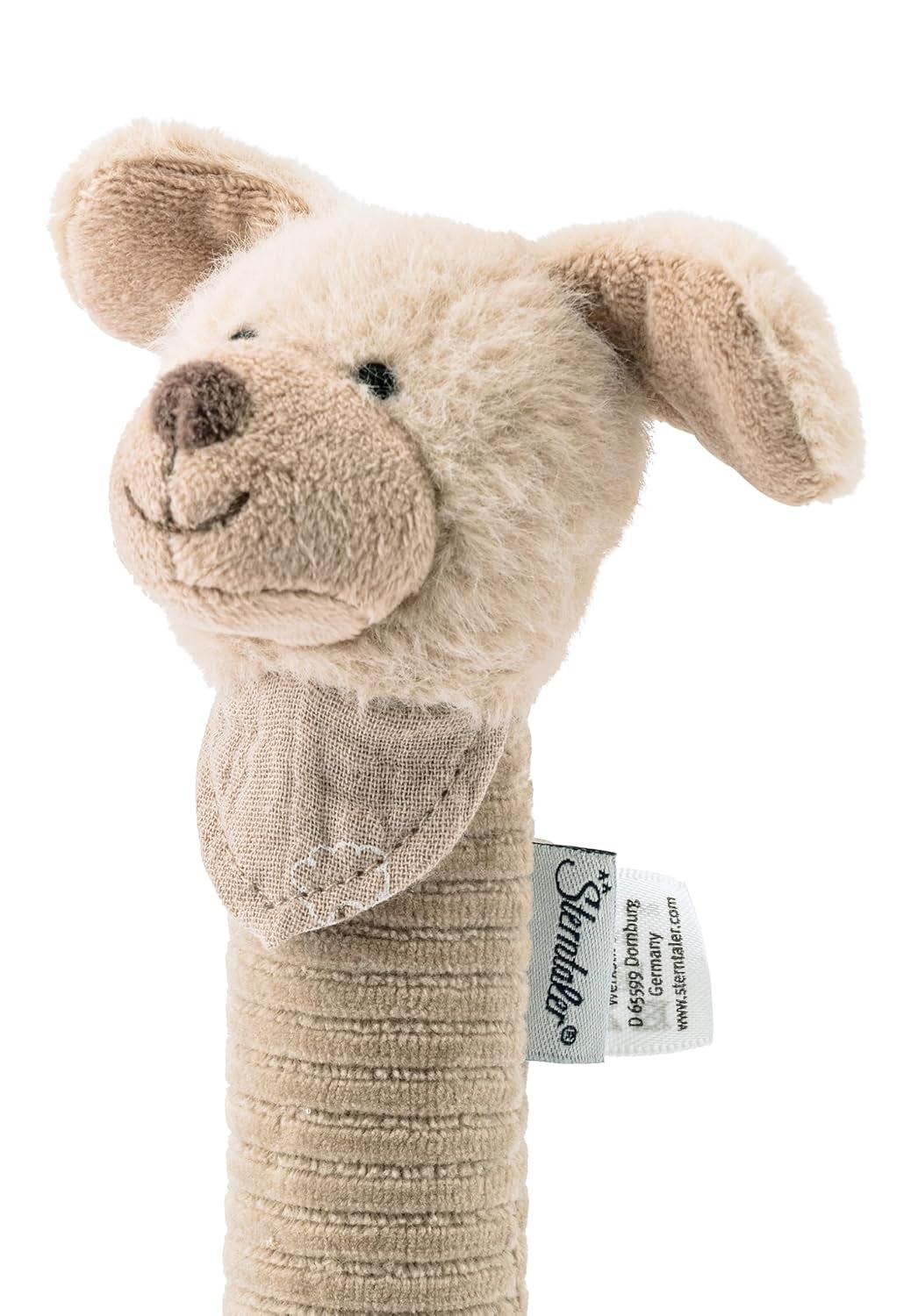 Sterntaler Baby Piszczałka Lucky Dog - Zabawka dla niemowląt wykonana z miękkiego puszystego materiału ze sznurkiem - Zabawka do łapania dla dzieci - Pierwsze próby łapania i zabawy, szaro-beżowy Bebe Toys Naty Shop