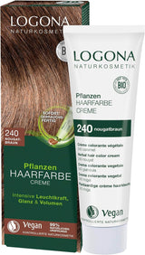 LOGONA Natural Cosmetics Roślinny krem koloryzujący do włosów 240 Nougat Brown, Naturalna farba do włosów brązowych z henną, krem koloryzujący do odcieni brązu, koloryzująca do włosów ciemnych, 150ml Farba do włosów Naty Shop 240 Nougat Brown
