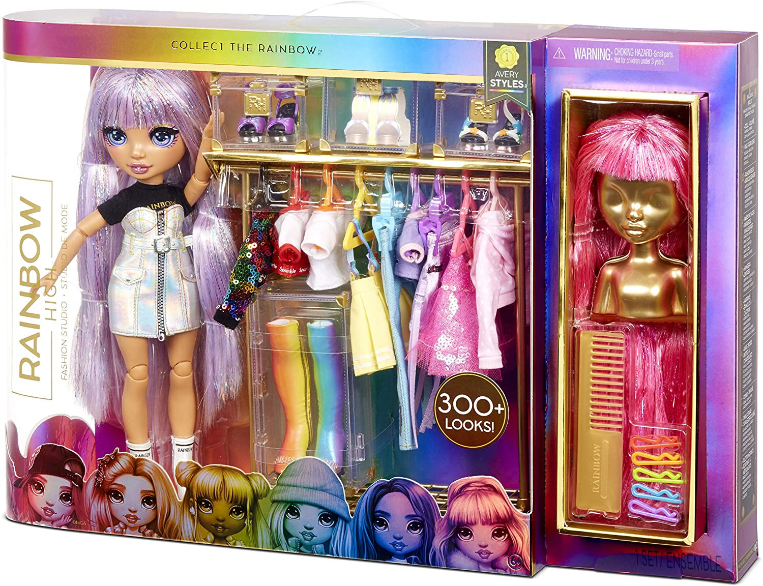 Rainbow High 571049 Fashion Studio - Ekskluzywna lalka z ubrankami, akcesoriami i 2 błyszczącymi perukami - Stwórz ponad 300 strojów!