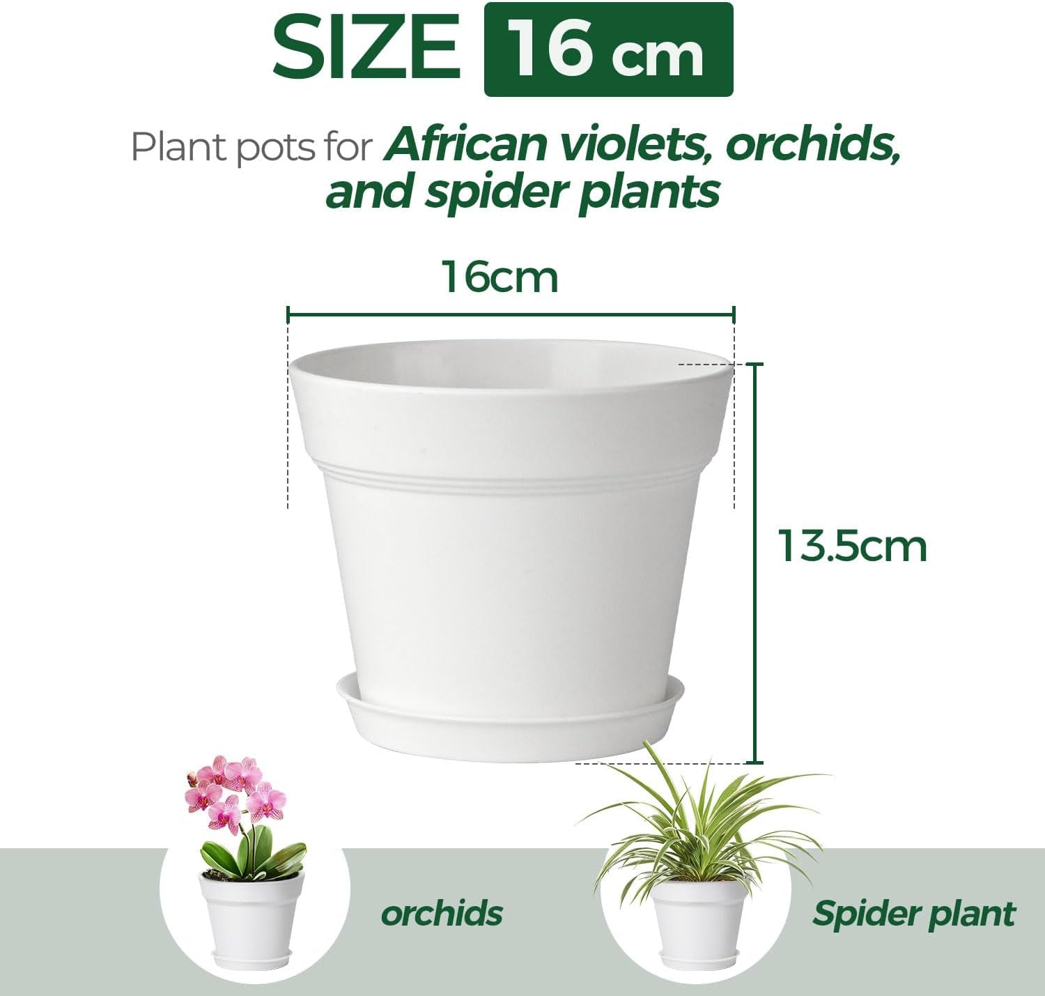 T4U 16 cm plastikowa doniczka ze spodkiem, zestaw 6 plastikowych doniczek na zioła z wieloma otworami drenażowymi, okrągła doniczka na sukulenty w pomieszczeniach i na balkonie, kaktusy, biała