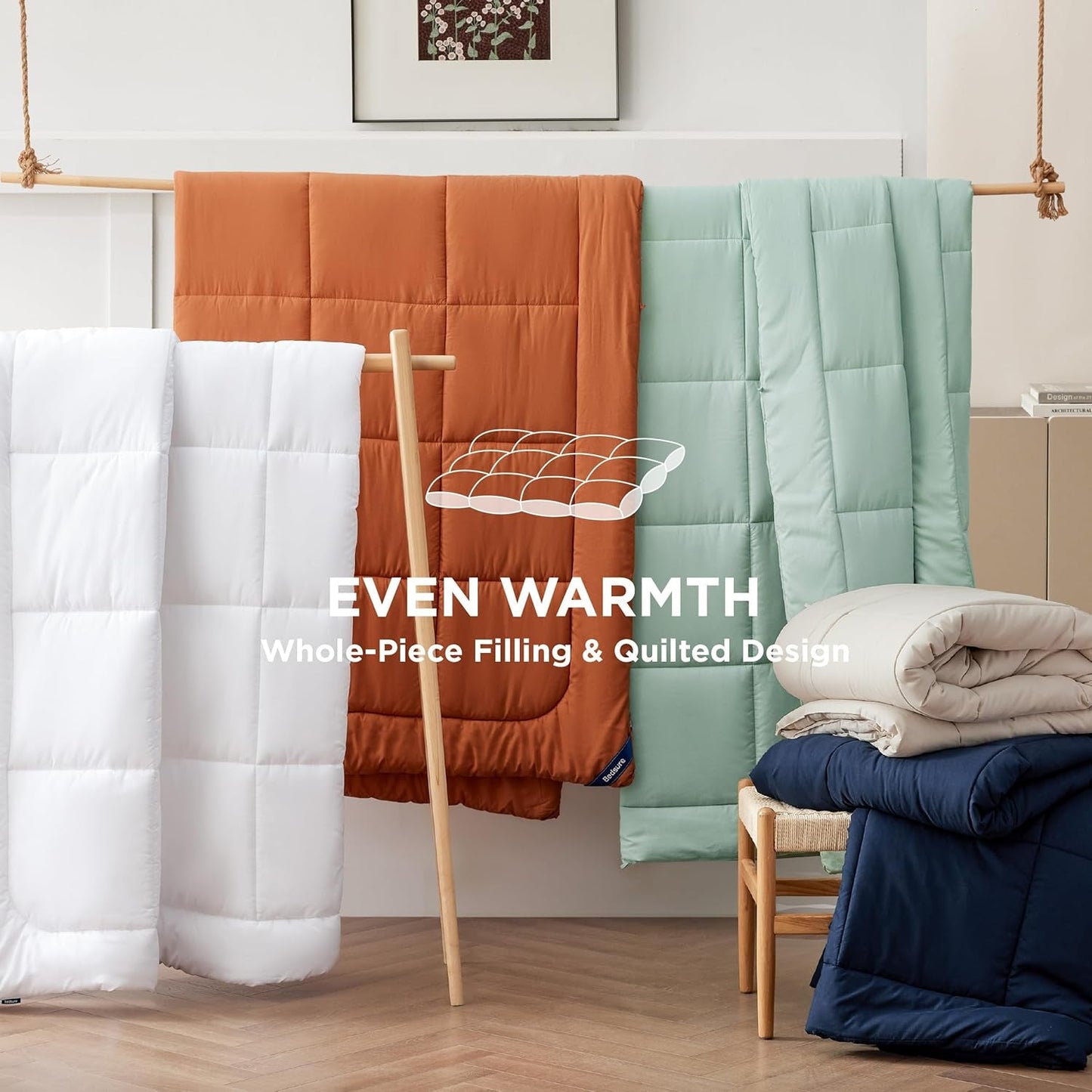 BEDSURE Pikowana kołdra pełna/królowa (88"X88") Białe kołdry i kołdry Naty Shop