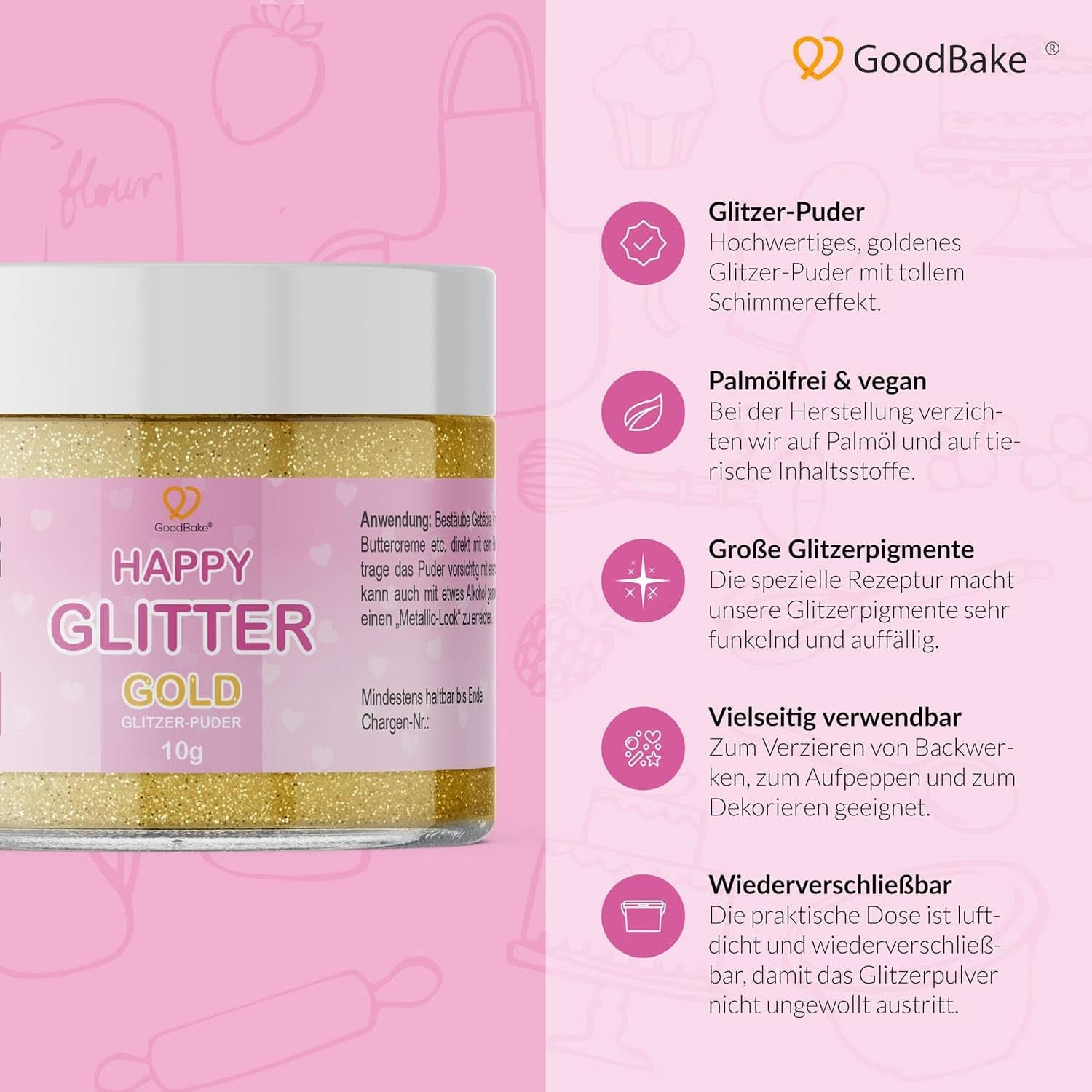 Goodbake Happy Glitter Gold - Brokat jadalny, 10 gramów Glitter Naty Shop