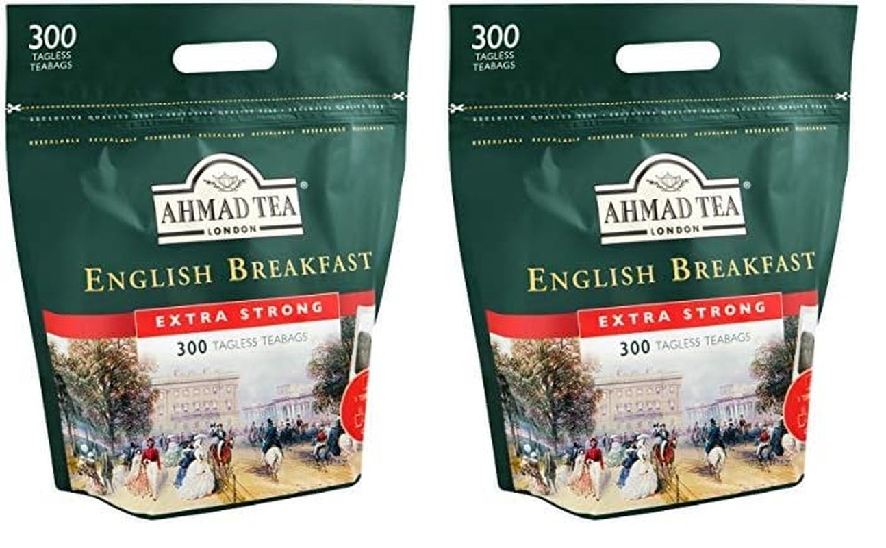 Ahmad Tea - English Breakfast - Czarna herbata śniadaniowa - Assam & Ceylon Tea - Torebki na herbatę angielską bez pasków zawierające 2 g herbaty w porcji - Duże opakowanie 300 torebek herbaty (2 opakowania)