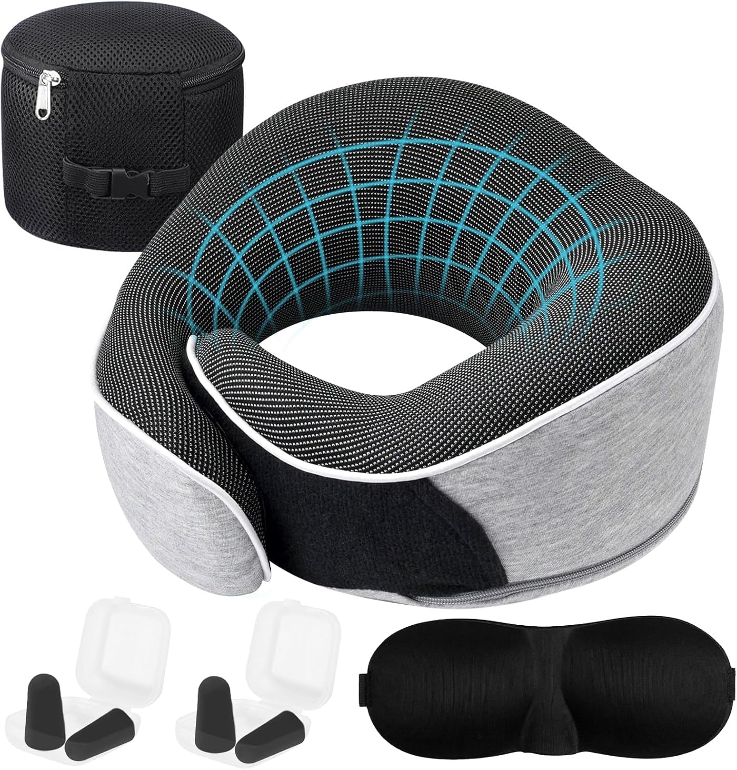 Poduszka pod szyję Poduszka podróżna z pianki Memory Ergonomiczna konstrukcja Poduszka pod kark z pianki Memory z maską na oczy 2 zatyczki do uszu i torba do przechowywania Idealna do spania w drodze podczas podróży Poduszki ortopedyczne szyjki macicy Naty Shop Tytuł domyślny