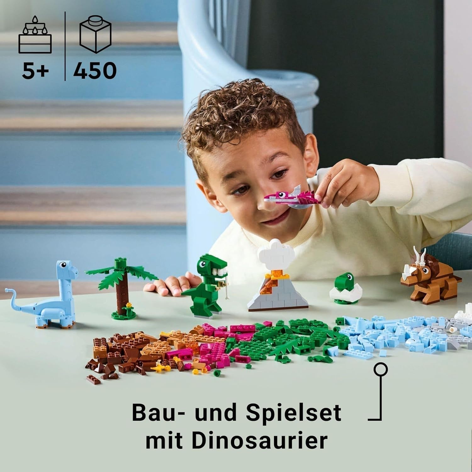 Zestaw LEGO Classic do budowania kreatywnych dinozaurów z modelami zwierząt i figurkami wykonanymi z klocków, pomysłowa zabawa, prezent dla chłopców i dziewcząt w wieku 5 lat, w tym T.Rex i Triceratops 11041 Zestawy do budowania Besuche den LEGO-Store