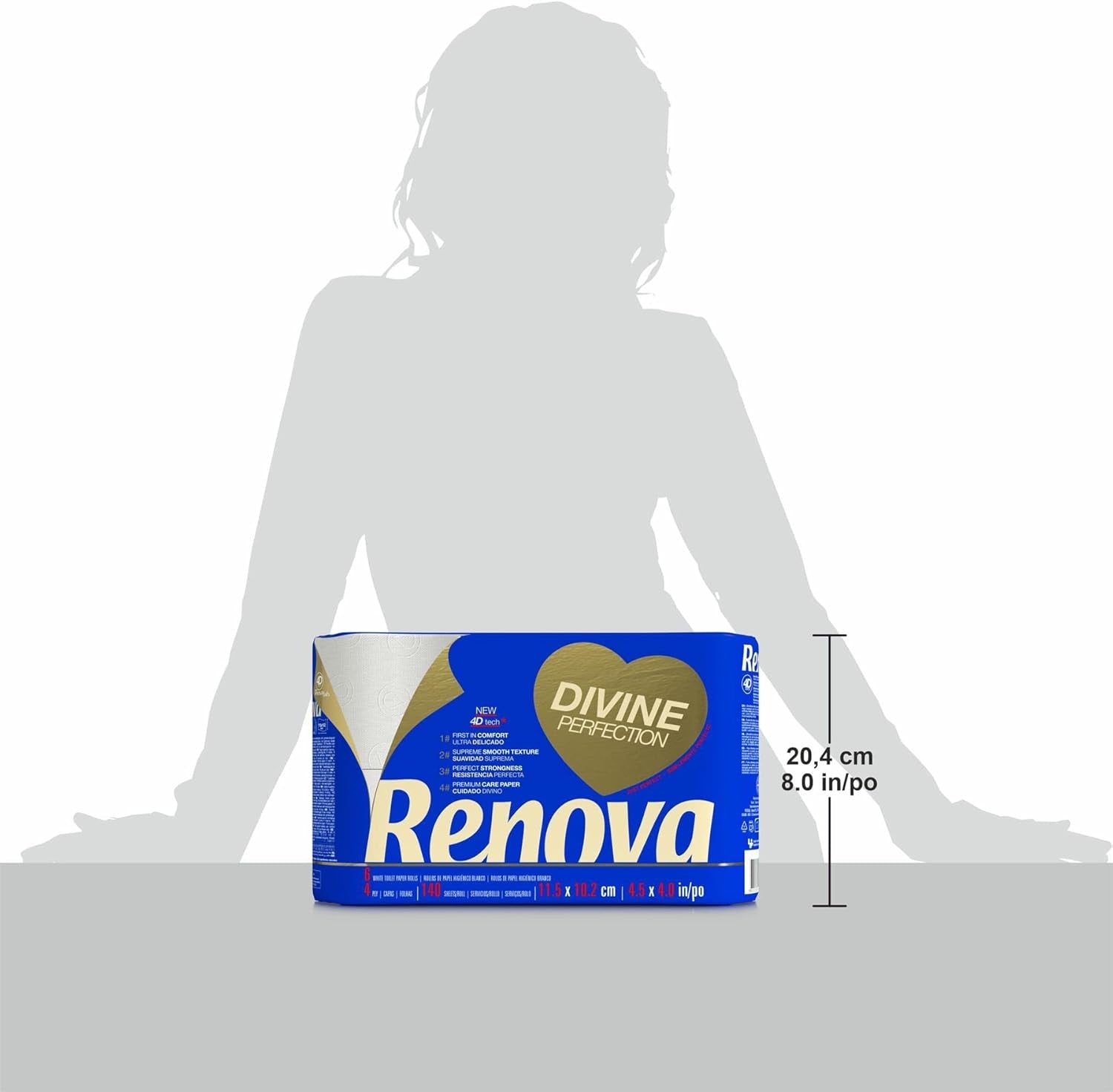 Papier toaletowy Renova Renova Divine Perfection, 42 rolki, papier toaletowy Premium, 4-warstwowy, wyjątkowo miękki, o dodatkowej wytrzymałości, gruby, miękki i chłonny, papier z certyfikatem Fsc, 4400G