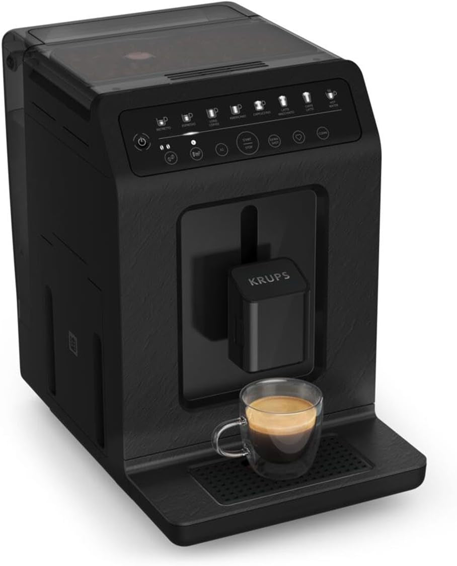 Krups EA897B Evidence Automatyczny ekspres do kawy ECOdesign, automatyczna funkcja espresso i cappuccino, technologia Quattro Force, kubki do mleka uruchamiane jednym dotknięciem, 8 ustawień wstępnych, system mleka, 1450W