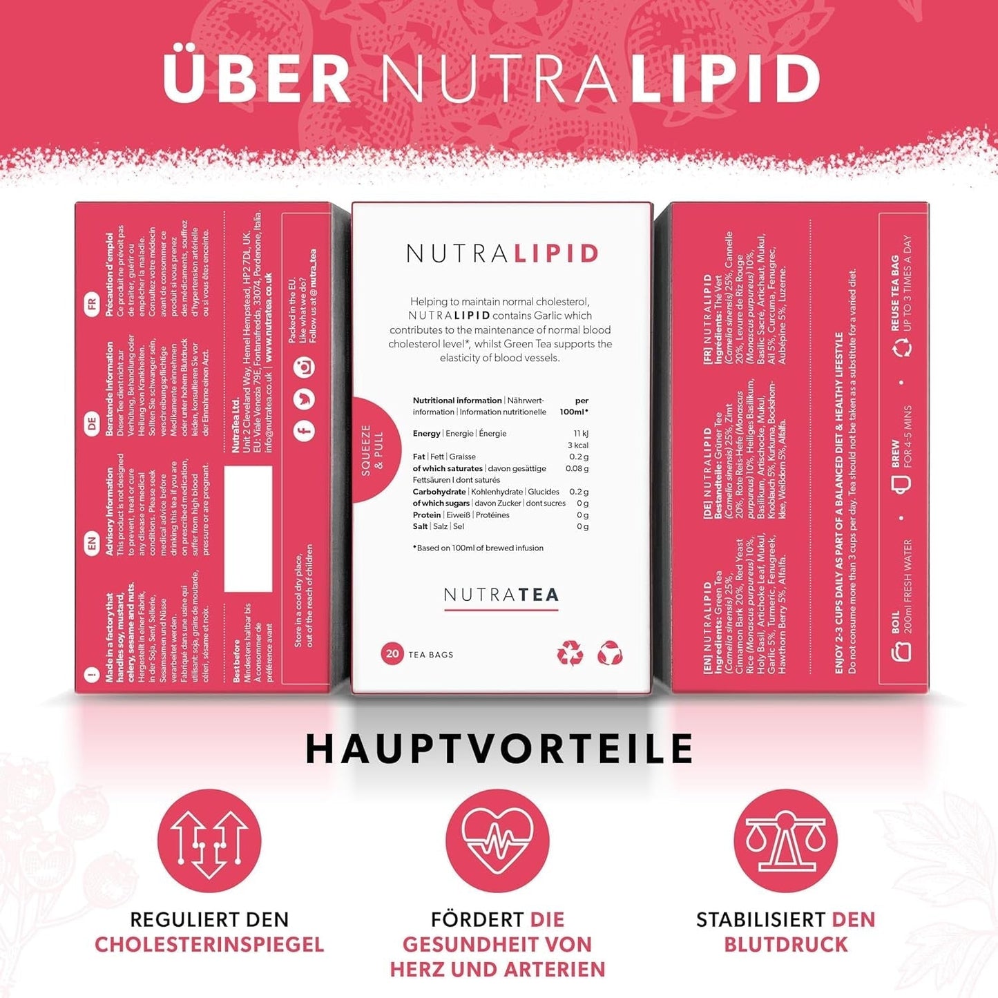 Nutra Tea NUTRALIPID, Herbata równoważąca poziom cukru we krwi Pomaga utrzymać poziom cukru we krwi, Herbata odchudzająca Poprawia metabolizm i może hamować apetyt, 20 torebek herbaty wielokrotnego użytku