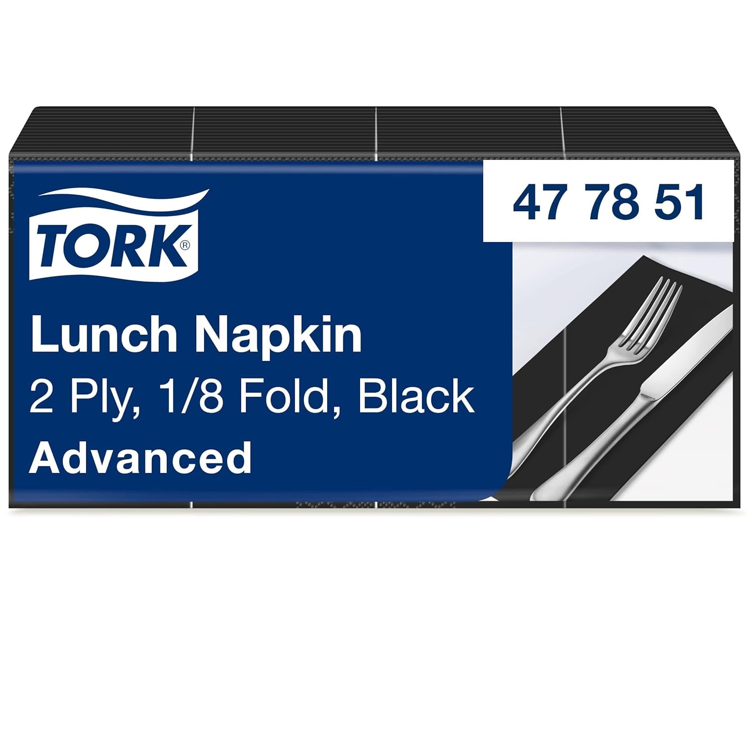 Tork 477851 Czarne serwetki obiadowe składane w 1/8 / 2-warstwowe, składane serwetki papierowe na przekąski lub małe posiłki / Jakość zaawansowana / 10 x 200 (2000) serwetki / 32,6 x 33 cm (dł. x szer.)