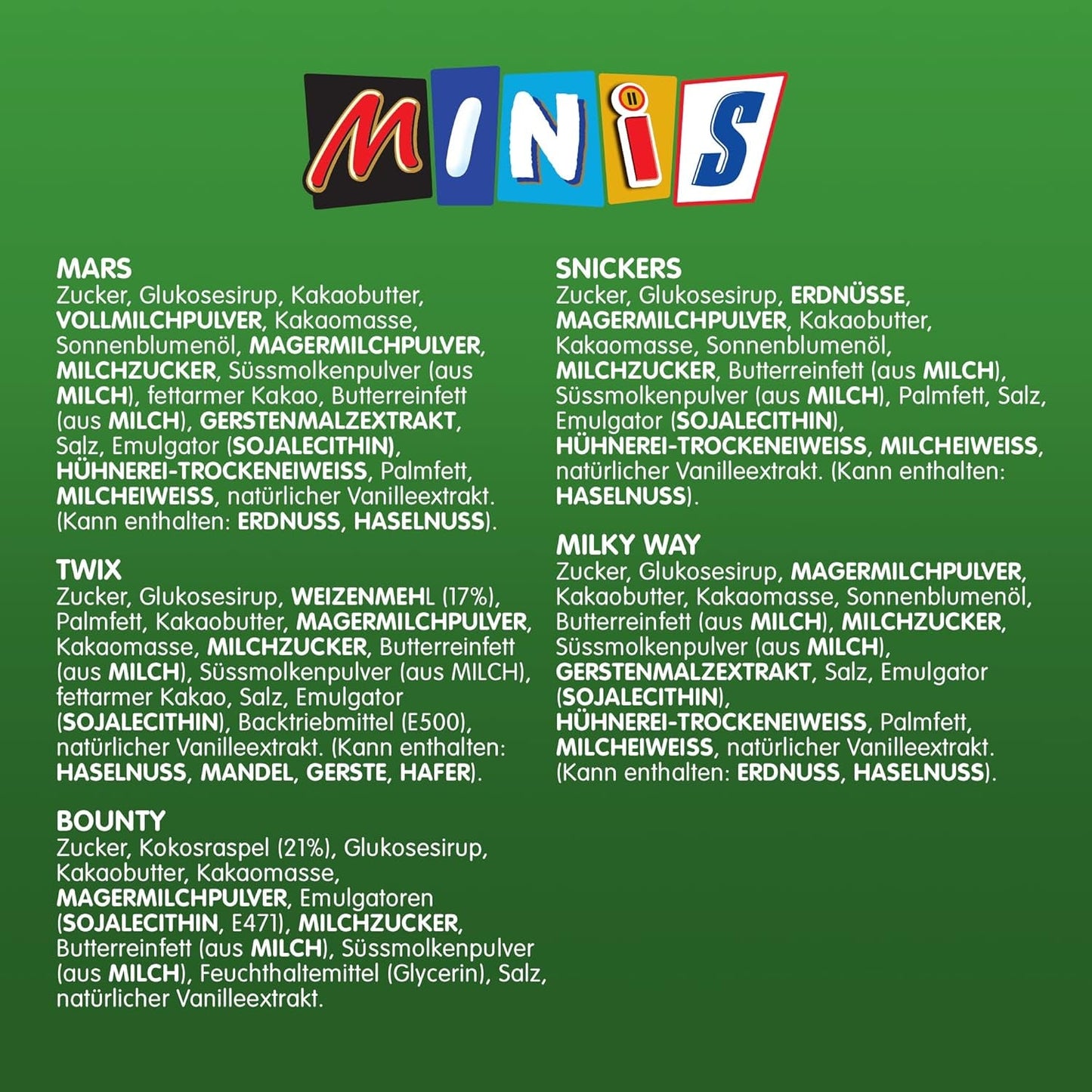 Mieszane Minis, Snickers, Bounty, Twix, Milky Way, opakowanie zbiorcze czekolady, jedno opakowanie (1 x 400 g) (zestaw 5 sztuk)