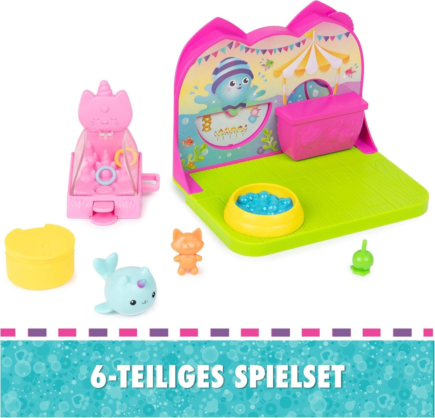 DREAMWORKS GABBY'S DOLLS HOUSE - zestaw do pokoju Deluxe, pokój imprezowy Kitty Narwhale, tematyczne meble i akcesoria, wiek 3+