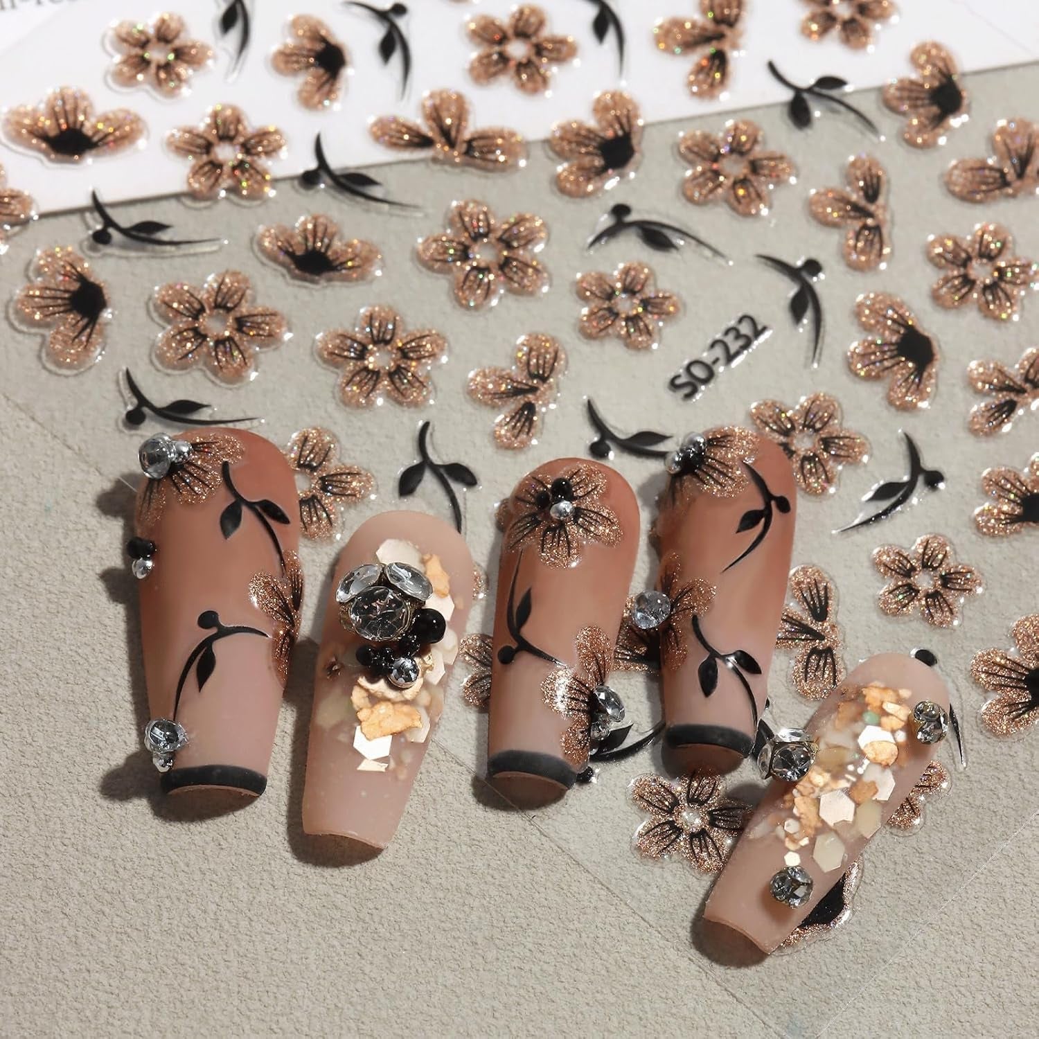 JMEOWIO 6 Blatt 3D Nagelsticker Blumen Nail Art Naklejka Selbstklebend Nagelaufkleber 5D Stereoskopisch Frühling Sommer Blumen Dekoration Nageldesign Zubehör