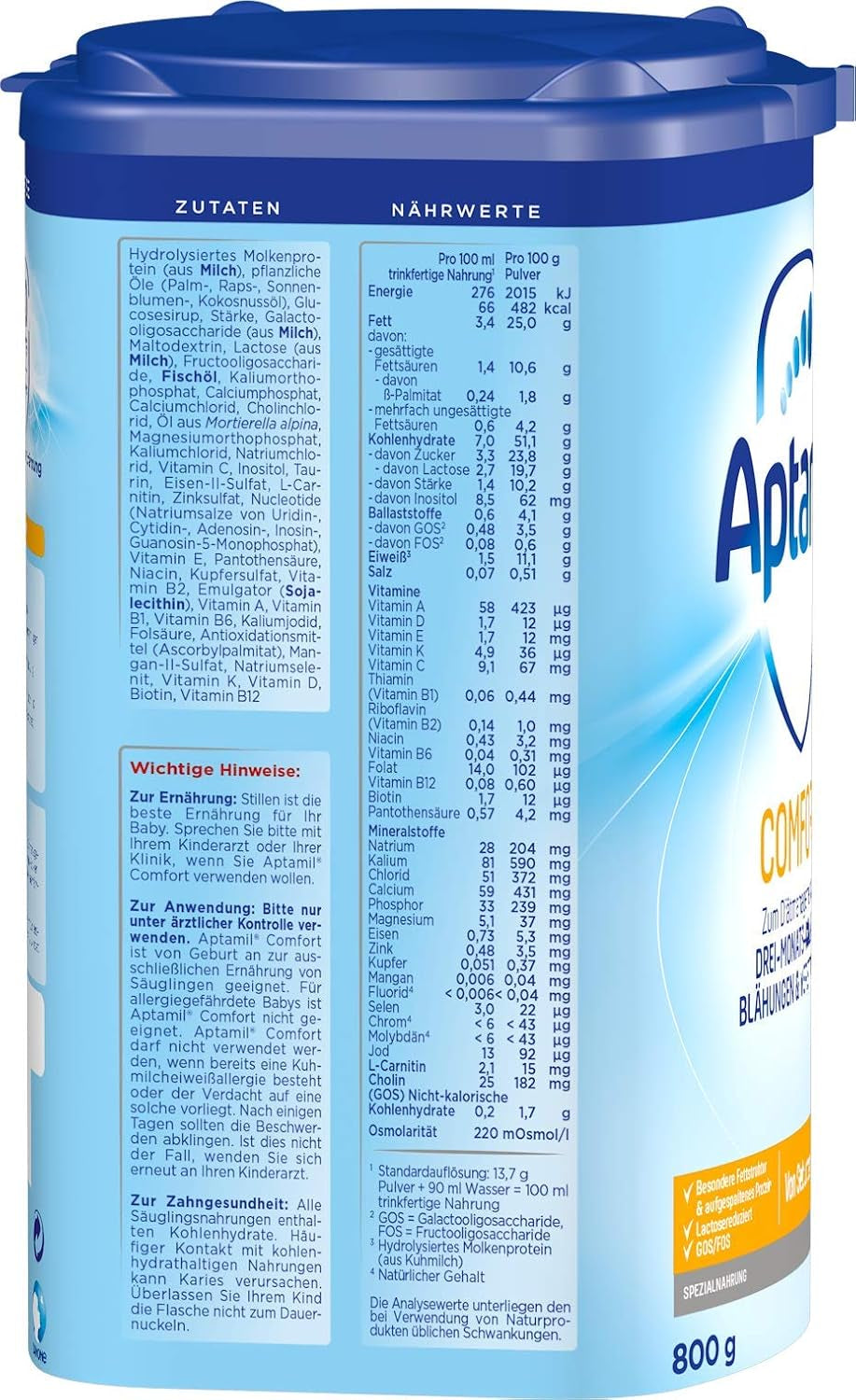 Aptamil Comfort – Specjalny pokarm od urodzenia na kolki, wzdęcia i zaparcia, 800 gram Naty Shop