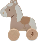 Jollein 112-001-67090 Drewniana zabawka na kółkach, zielona Baby Toys Naty Shop Koń