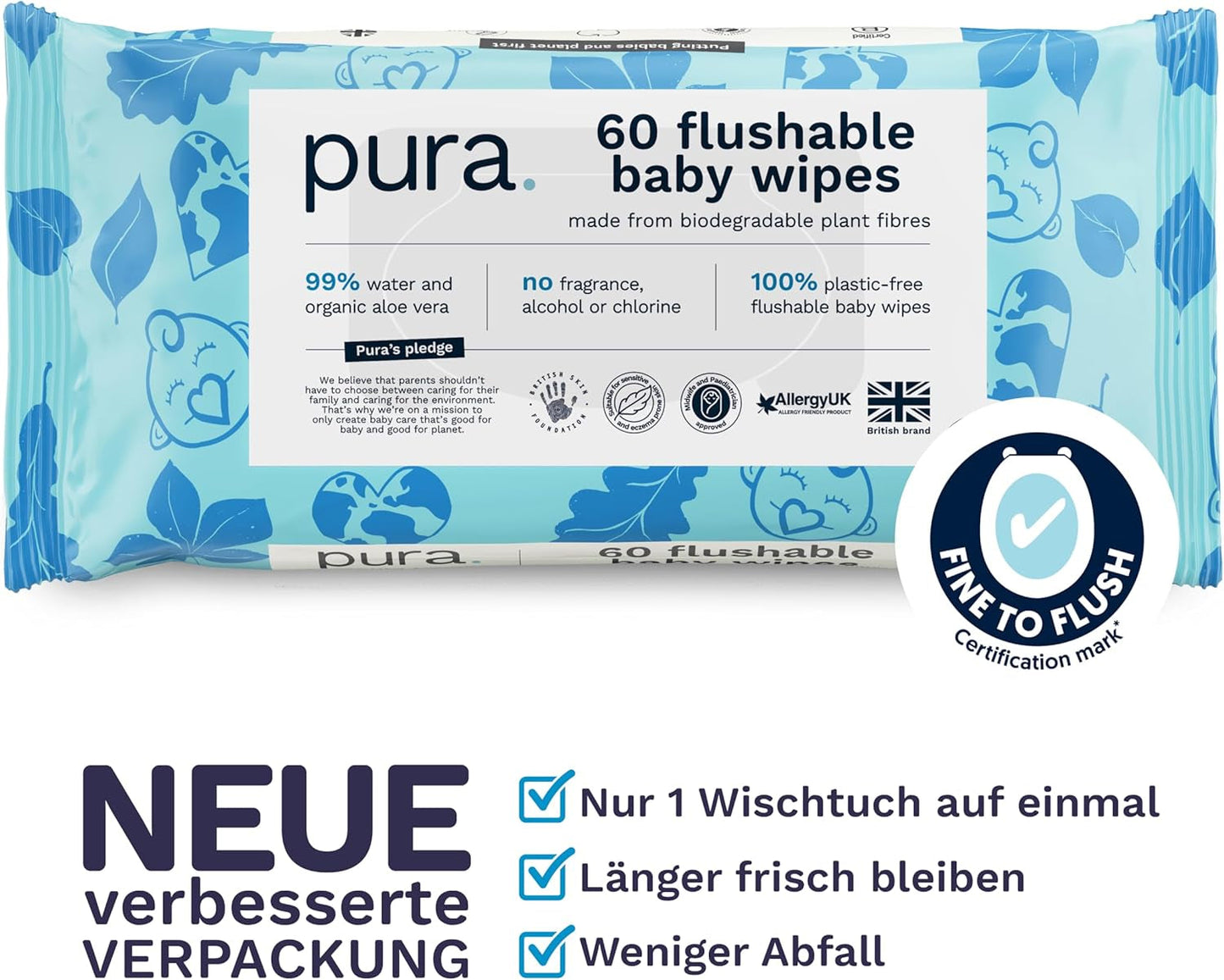 Ekologiczne jednorazowe chusteczki dla niemowląt do wrażliwej skóry dziecka 70 chusteczek (1 opakowanie) 99% wody 100% bez plastiku do skóry wrażliwej ze skłonnością do egzemy noworodki biodegradowalne wegańskie