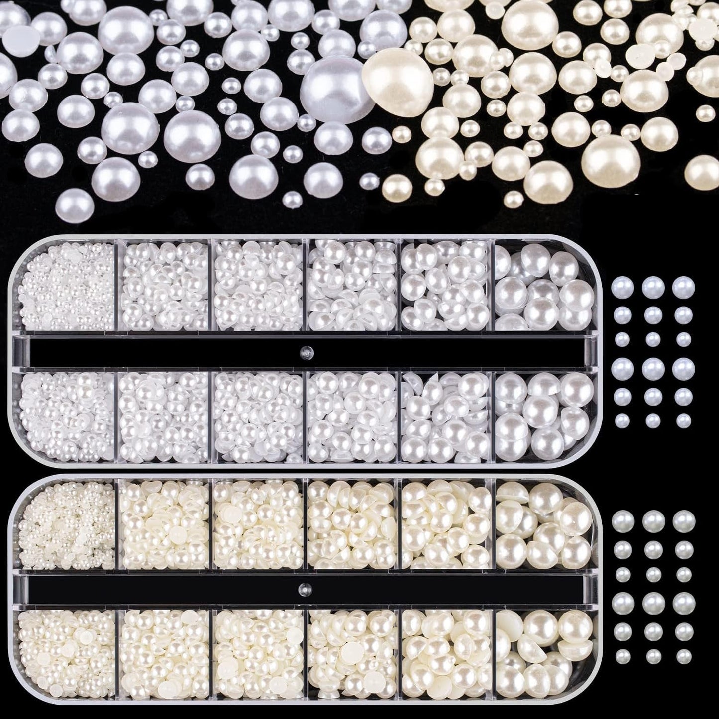 GZMAYUEN Nail Art Perlen Micro Caviar Für Nägel, 0.3-3Mm Goldene Silber Mini Caviar Strasssteine, Weiß Beige Mini Nägel Perlen Mikroperlen Dekor Für Nägel