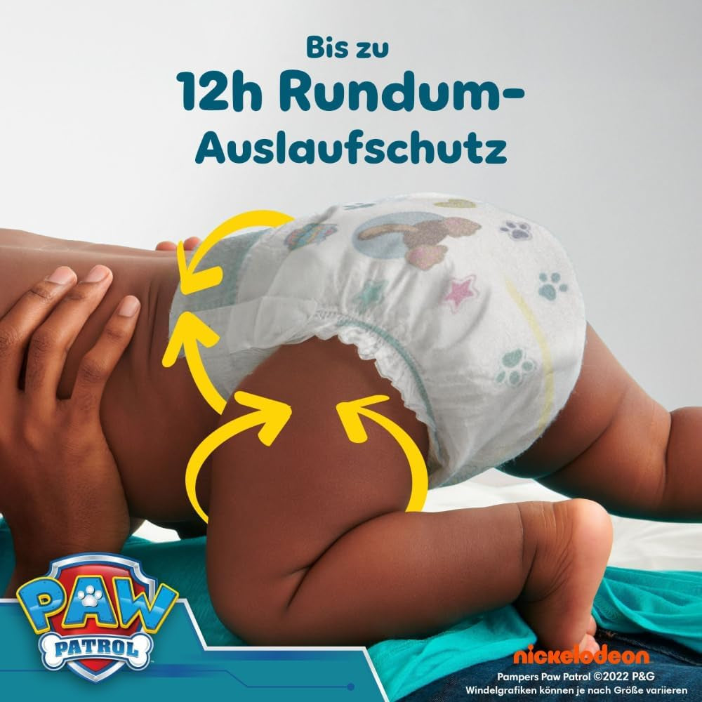 Pieluchy Pampers Baby-Dry Puppy Patrol Edition, rozmiar 5, 186 pieluszek, 11–16 kg, do 100% ochrony przed wyciekami i komfortu przez całą noc