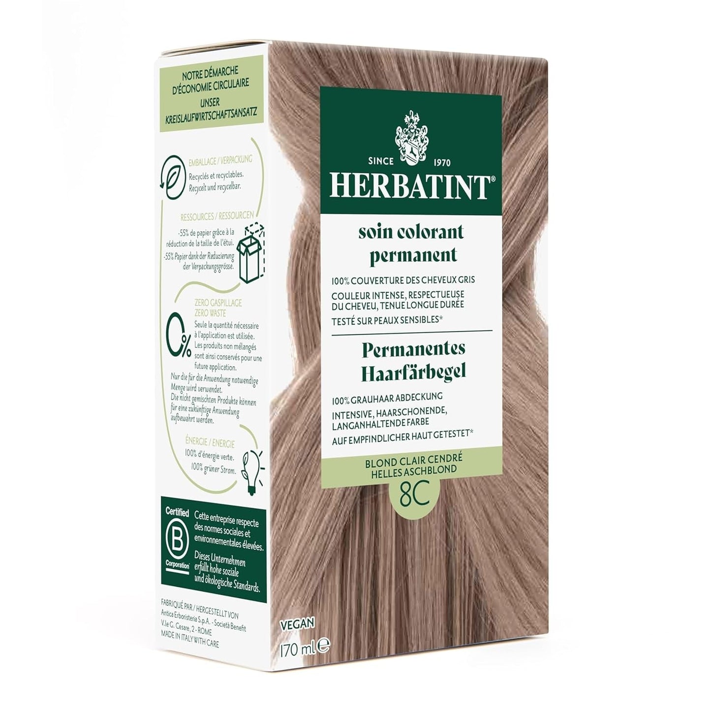Żel do trwałej farby do włosów 6N Ciemny Blond - 170ml I Bez amoniaku, 100% krycia siwych włosów Testowałem na skórze wrażliwej, z 8 ekstraktami roślinnymi Naty Shop Farba do włosów 8C Jasnoszary Blond