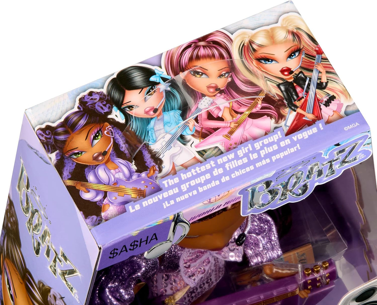 BRATZ Pop Starz Sasha – modna lalka z kolekcjonerskim breloczkiem do kluczy, strojem i akcesoriami muzycznymi