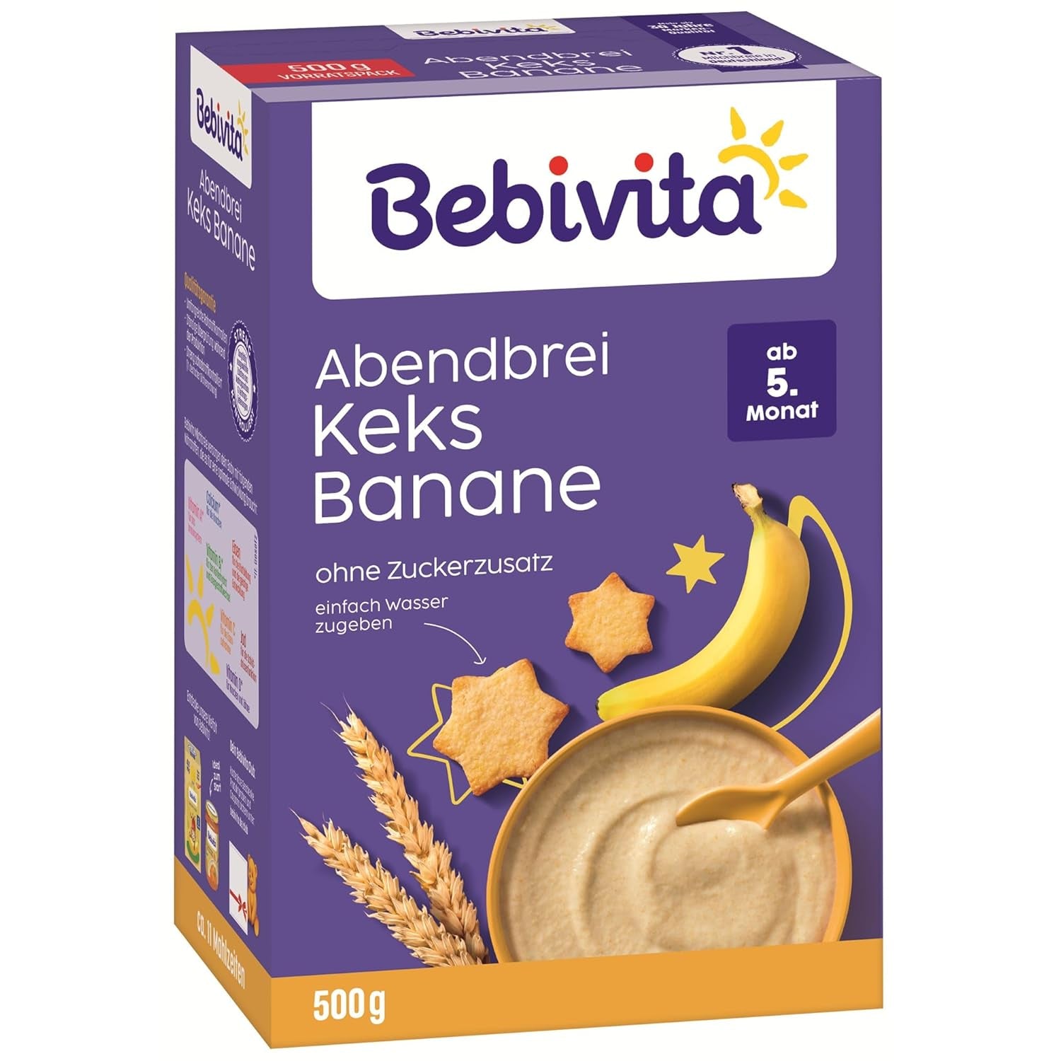 Wieczorna owsianka z ciastkami i bananami (4x500g), kaszka mleczna od 5 miesiąca, bez dodatku cukru, z cennymi minerałami i witaminami, bardzo sycąca