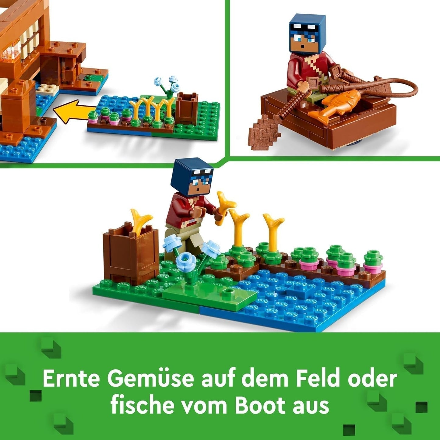 LEGO Minecraft Dom Żabi, zabawkowy domek z figurkami zombie, śluzu i tonącego człowieka oraz akcesoriami, takimi jak zabawkowa łódka i stół warsztatowy, prezent dla chłopców i dziewcząt od 8 lat 21256 Zestawy do budowania Besuche den LEGO-Store
