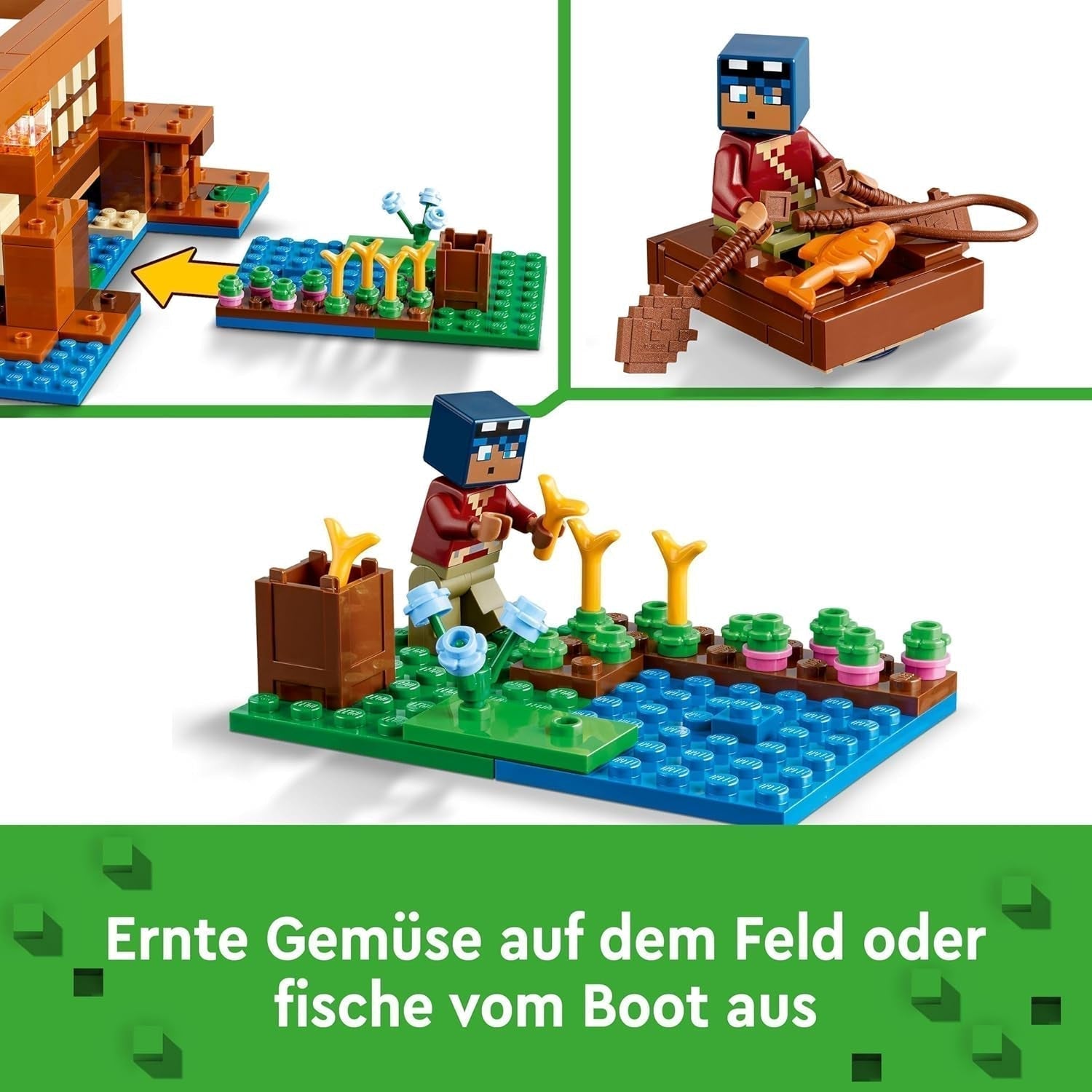 LEGO Minecraft Dom Żabi, zabawkowy domek z figurkami zombie, śluzu i tonącego człowieka oraz akcesoriami, takimi jak zabawkowa łódka i stół warsztatowy, prezent dla chłopców i dziewcząt od 8 lat 21256 Zestawy do budowania Besuche den LEGO-Store