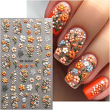 JMEOWIO 3D Nagelsticker Blumen Nail Art Naklejka Selbstklebend Nagelaufkleber 5D Stereoskopisch Herbst Blumen Dekoration Nageldesign Zubehör 4 Blatt