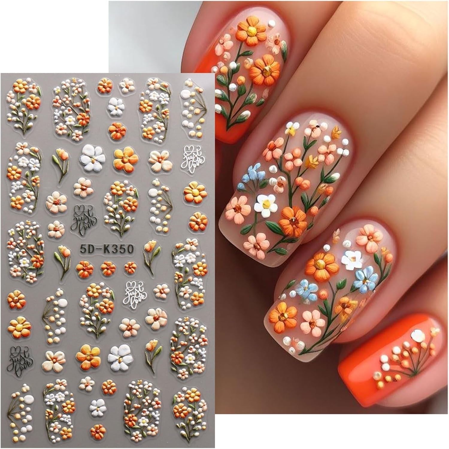 JMEOWIO 3D Nagelsticker Blumen Nail Art Naklejka Selbstklebend Nagelaufkleber 5D Stereoskopisch Herbst Blumen Dekoration Nageldesign Zubehör 4 Blatt