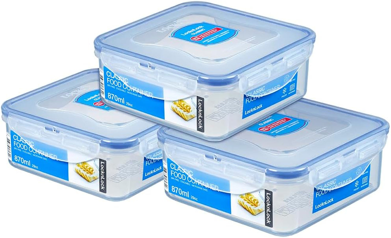 LocknLock PP Klasyczny zestaw słoików do przechowywania żywności 5szt | 180 ml, 350 ml, 600 ml, 870 ml, 3,6 l | 100% powietrze i wodoszczelność | bez BPA | organizer do zamrażarki i lodówki | można myć w zmywarce i kuchence mikrofalowej Pudełka do przechowywania żywności Naty Shop Square 3 szt.