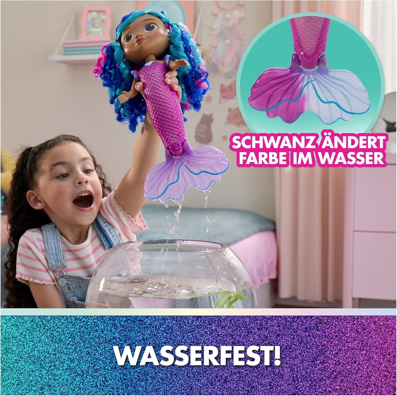 DREAMWORKS GABBY'S DOLLHOUSE – Sing & Shine Meerjungfrau Gabby, 35 cm große Puppe mit Licht- und Soundeffekten, sricht Deutsch, für Kinder ab 3 Jahren