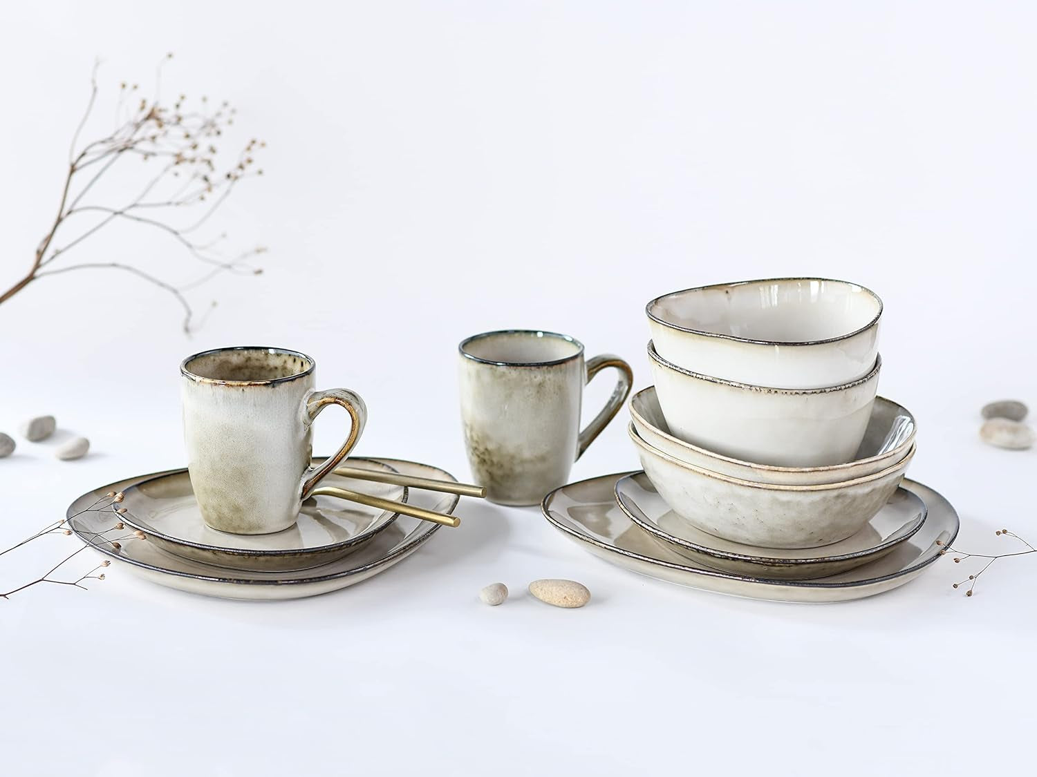CreaTable, 23769, seria CLOUDY, piaskowy, 10-częściowy zestaw naczyń obiadowych, usługa łączenia porcelany, można myć w zmywarce i używać w kuchence mikrofalowej, produkcja wysokiej jakości