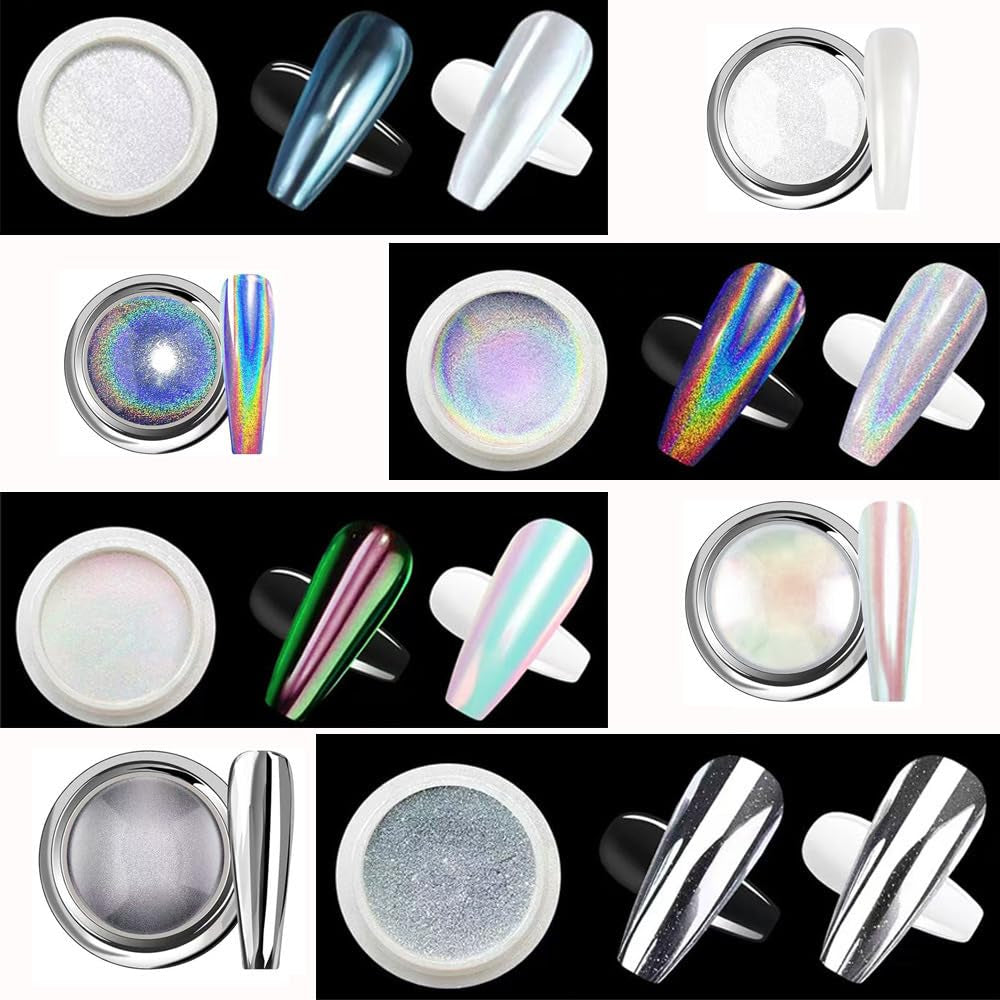 Proszek do paznokci Chrome Aurora Ice Shimmer Chromowany proszek pigmentowy 4 szt. Proszek chromowany Nägel Nail Art Nageldesign