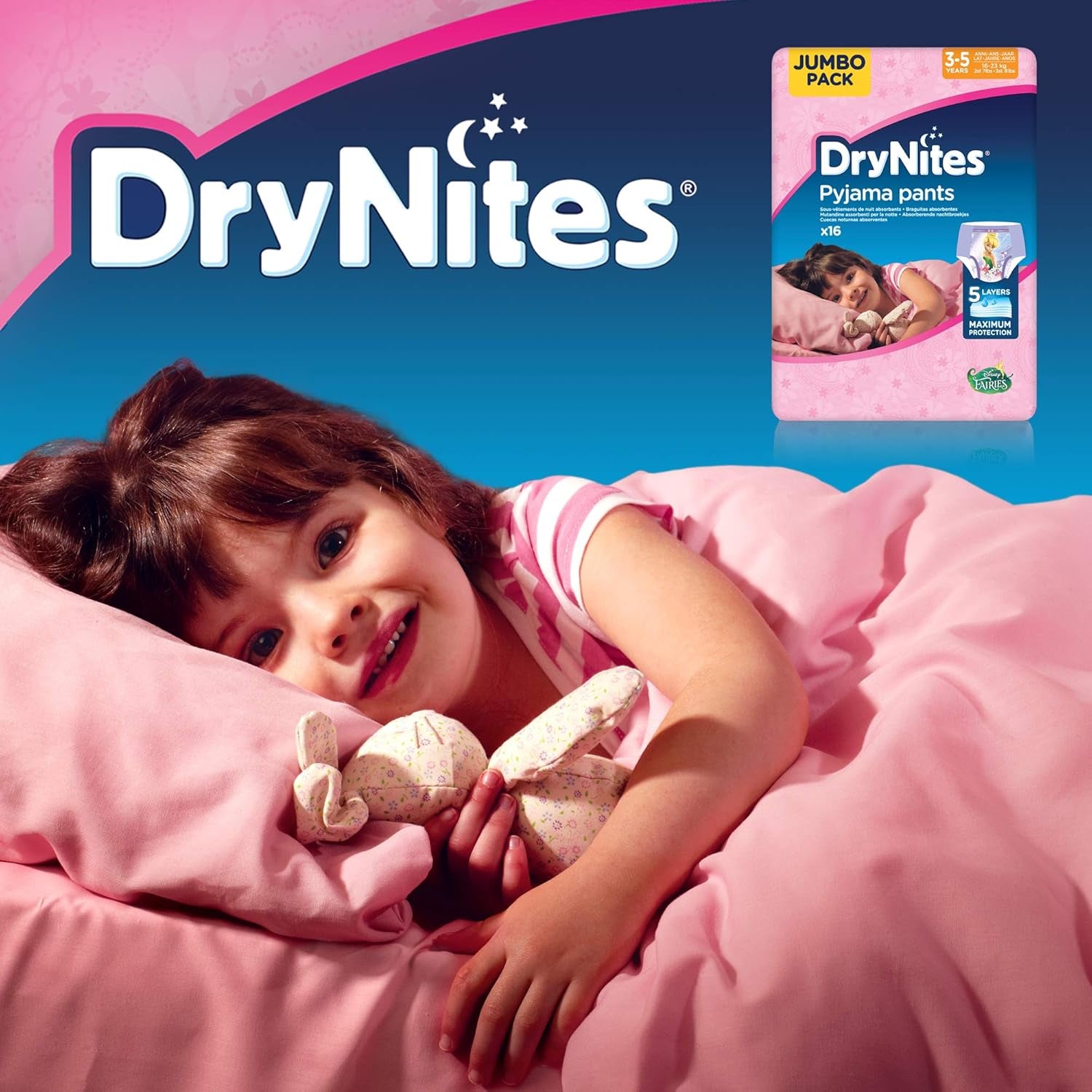 Spodnie od piżamy DryNites dla dziewczynek 3-5 lat 1 opakowanie (1 x 16 sztuk)