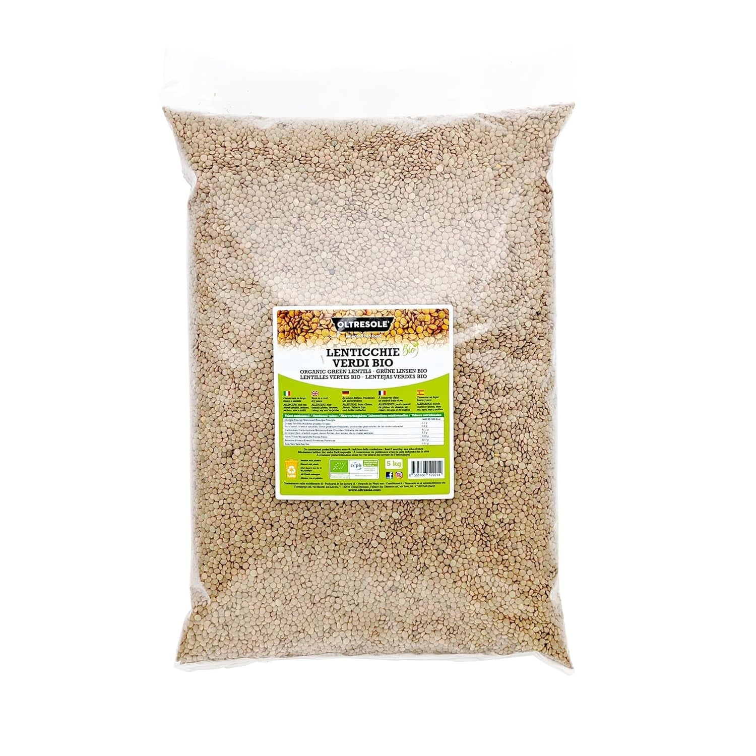 Organiczna zielona soczewica 5 kg, całe organiczne rośliny strączkowe, źródło białka i błonnika, bogata w błonnik i minerały, pakiet ekonomiczny