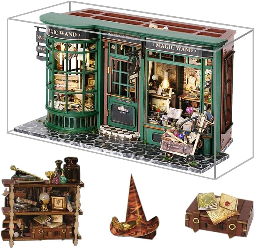 Magic Shop domek dla lalek z osłoną przeciwpyłową DIY miniaturowe meble do domku dla lalek zestaw w skali 1:24 kreatywny prezent dla dzieci nastolatki prezent urodzinowy