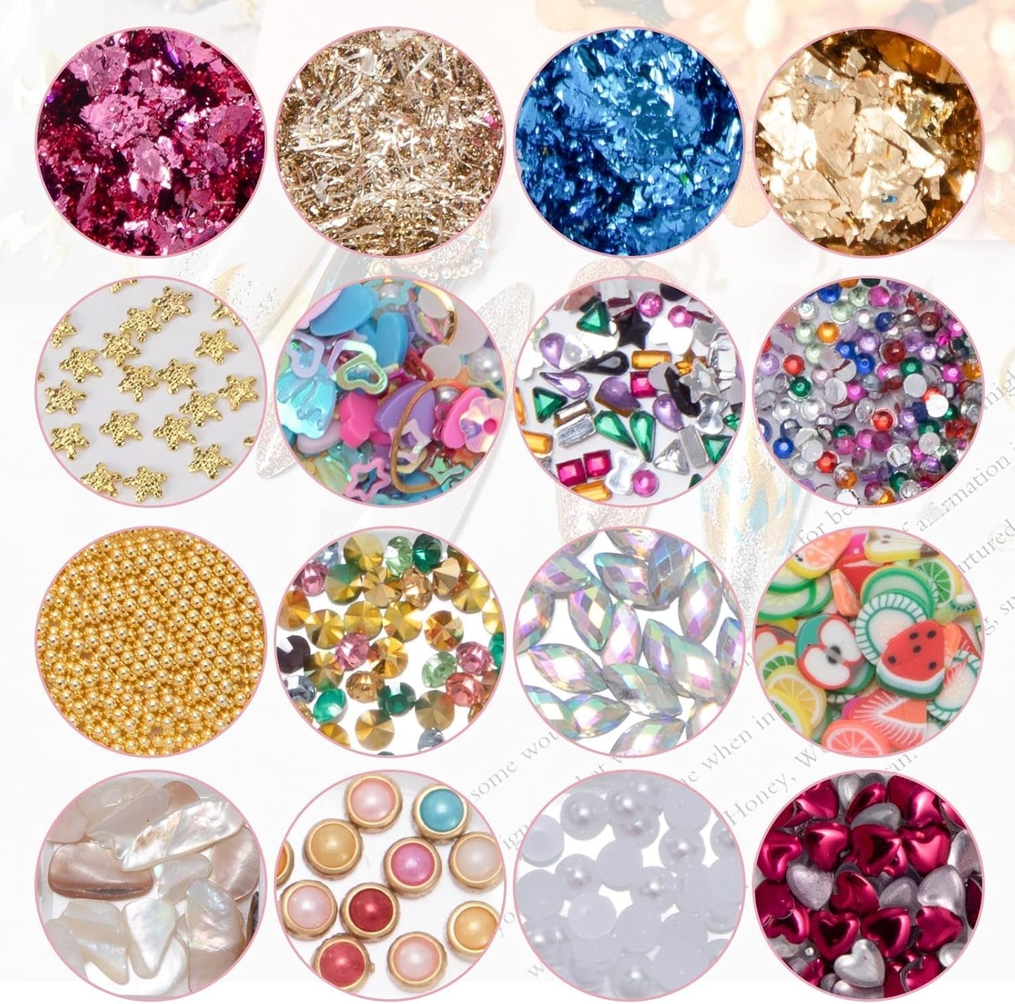 7 Boxen Strasssteine ​​​​Nägel, zestaw do zdobienia paznokci Strass Nagelglitzer Paillettes Nagel-Edelsteinen Kristalle Perlen Diamanten Metall Nieten Für DIY Dekoration Nageldesign (wielokolorowy)
