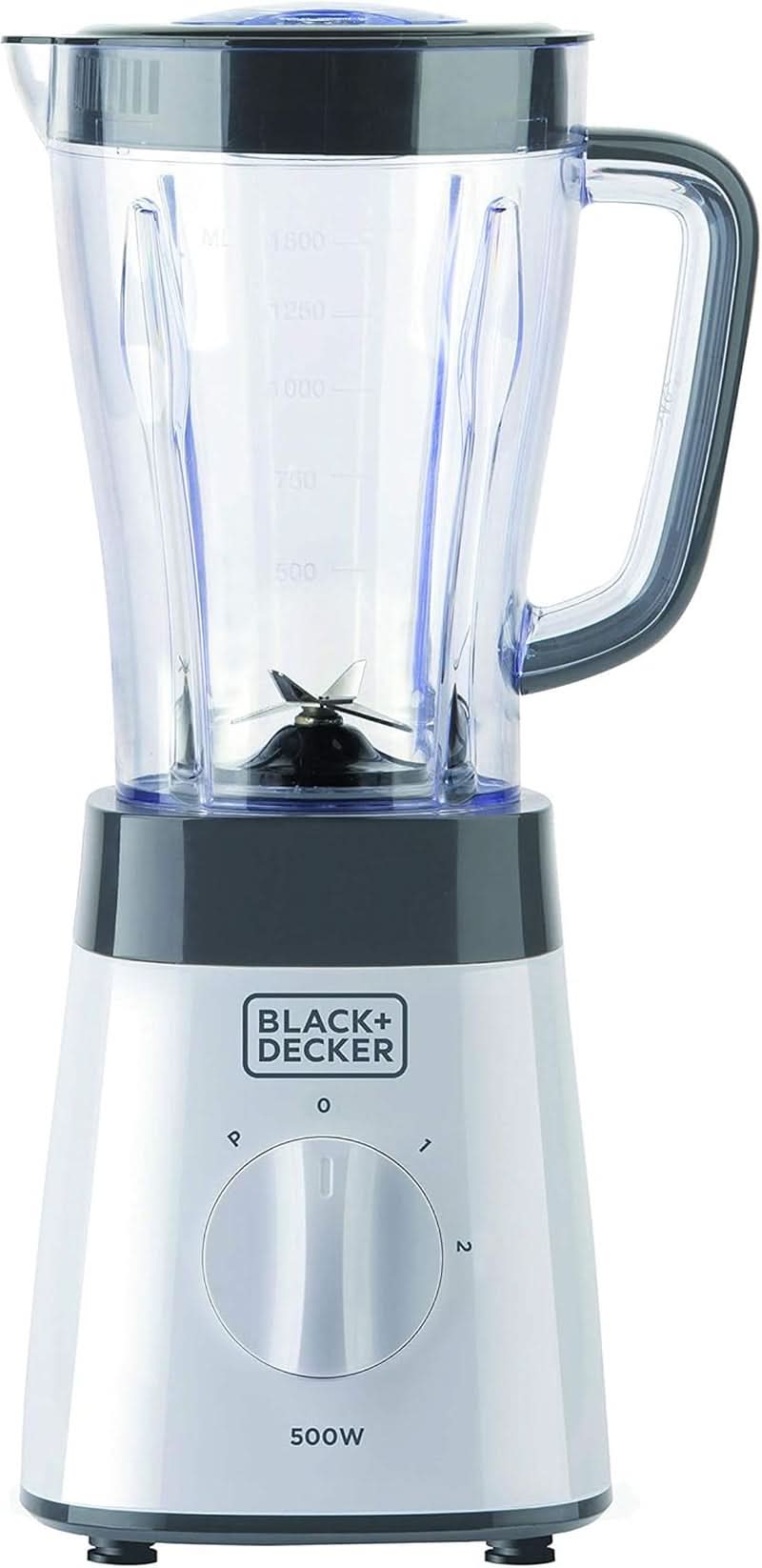 BLACK+DECKER Mikser stojący | 500W | 2 prędkości | Funkcja impulsu | Glaskrug | 1,5 l | Edelstahlmesser Mit 4 Klingen | Herausnehmbar Und Leicht Zu Reinigen | Kuchnia Weiß Und Grau Naty Shop 500W Kunststoff