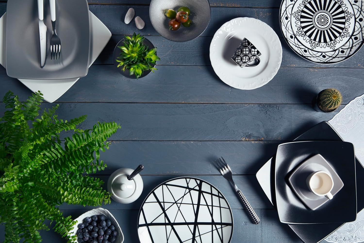 Zestaw talerzy Excelsa Boheme Noir, 18 szt., Porcelana, Schwarz