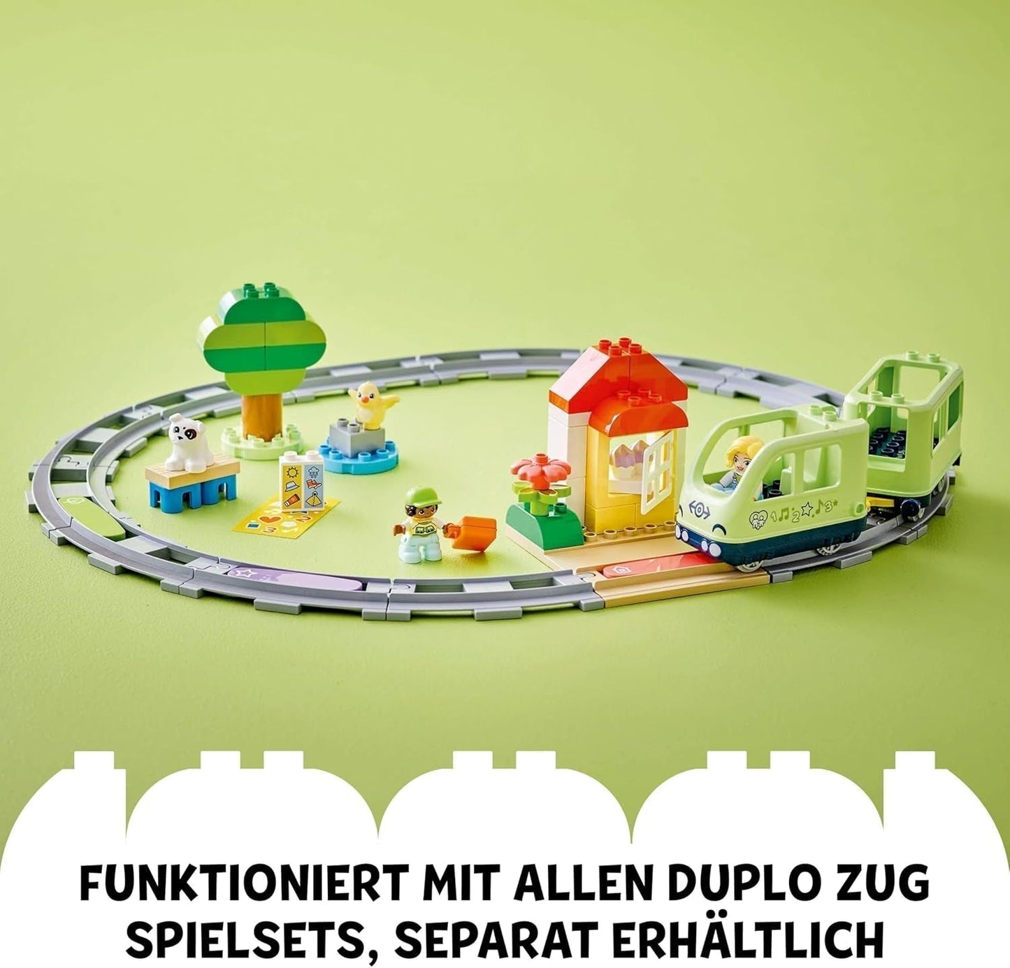 Interaktywny pociąg przygód LEGO DUPLO, zestaw ze światłami i dźwiękami do odgrywania ról, pozwala dwulatkom budować tory, edukacyjna zabawka dla przedszkolaków 10427 Zestawy do budowania Besuche den LEGO-Store