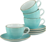 Creatable 34042 Vintage Nature Aqua Series 8-częściowy zestaw obiadowy na 4 porcelanowe filiżanki do kawy Można myć w zmywarce i używać w kuchence mikrofalowej Wyprodukowano w Europie