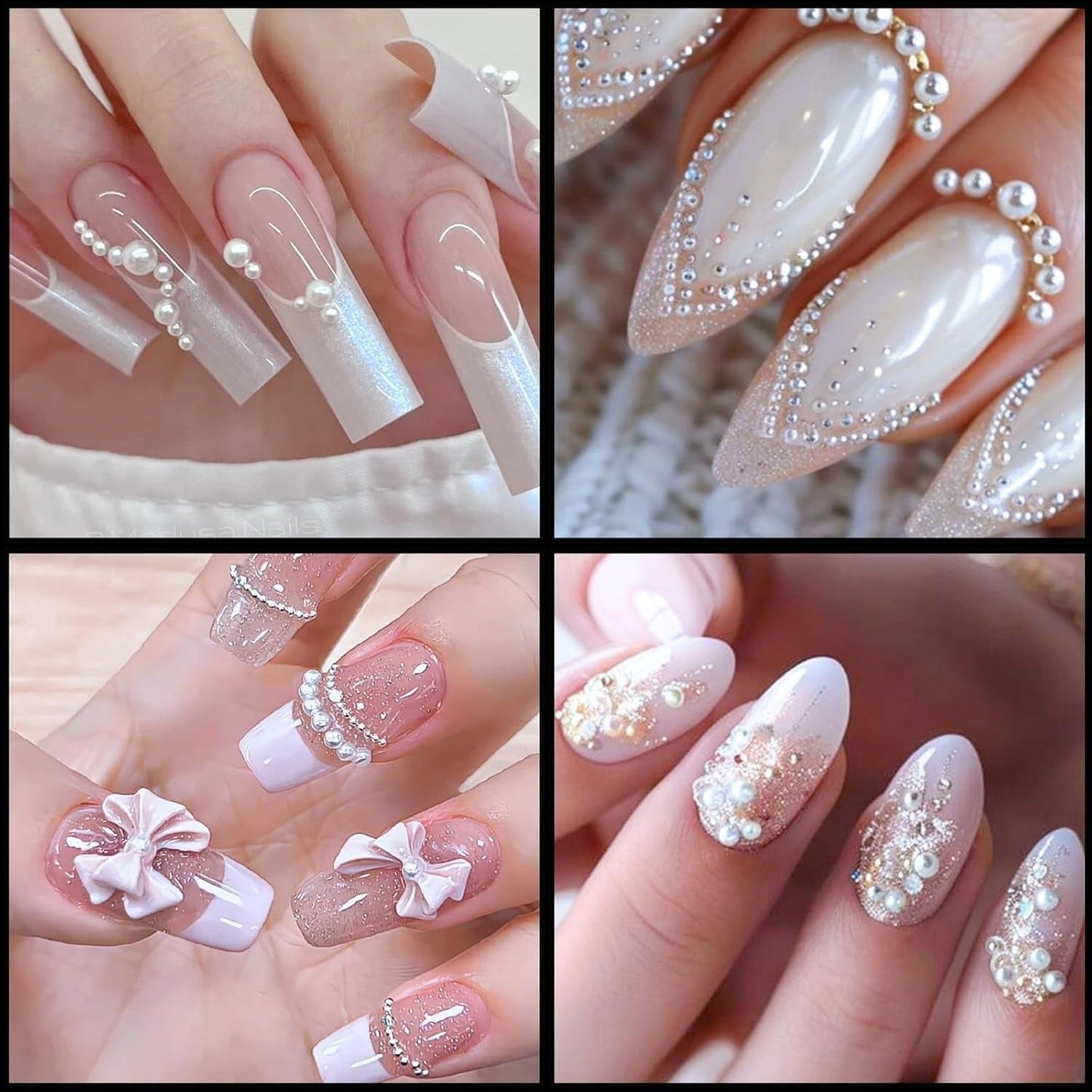 12 Größen Nail Art Perlen, Flache Perlen, Nail Art Accessoires, Halbkreis Nagelperlen, Weiße Nail Charms Und Glitzersteine ​​​​Nägel Für Nail Art Design, DIY Basteln, Alltag, Hochzeit (2 pudełka)