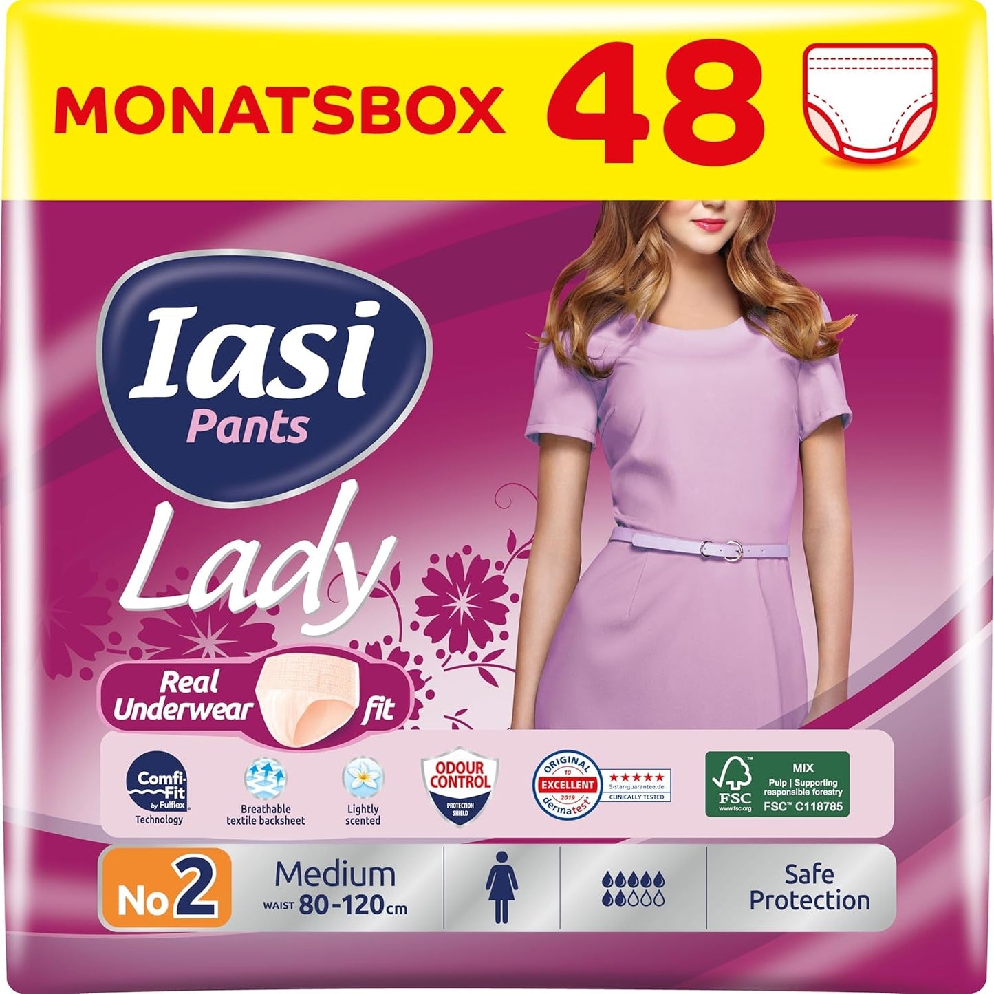 Spodnie LADY 48 Jednorazowe spodnie na nietrzymanie moczu Chłonność Plus rozmiar S dla kobiet 48 szt.