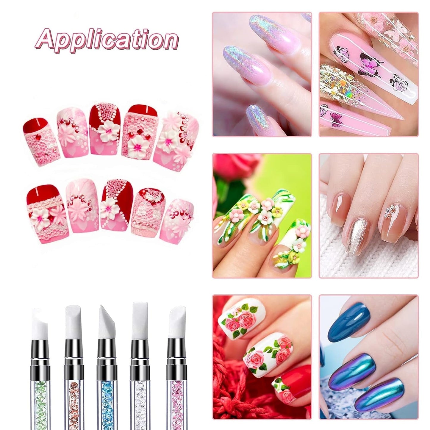 Qufiiry 5 sztuk Silikon Nagel Pinsel, Gel Schnitzen Pinsel, Silikon-Modellierpinsel Set, Doppel Köpfe DIY Maniküre Werkzeug