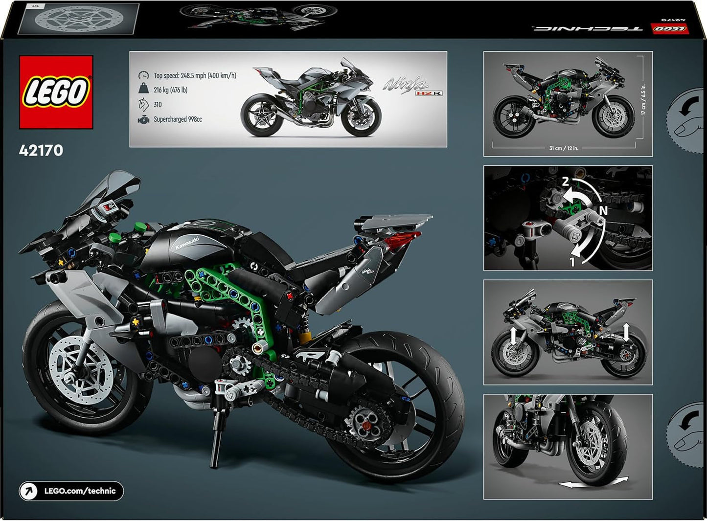 LEGO Technic Motocykl Kawasaki Ninja H2R, prezent urodzinowy dla dzieci i dorosłych, dekoracja, zabawka, model dla chłopców i dziewcząt w wieku 10+ 42170 Zestawy do budowania Besuche w sklepie LEGO